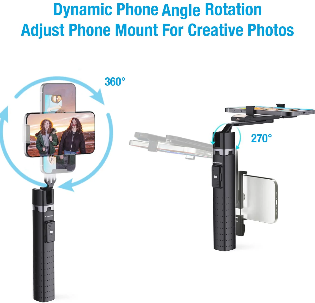 Fugetek 40'' Quadrapod Lighted Selfie Stick Stand, Lightweight 7oz, Wireless Bluetooth Remote, Patented Ultra Stable 4 Legs, 3 Onboard Light Modes, Compatible with iPhone & Android (Black) Black - Image 5