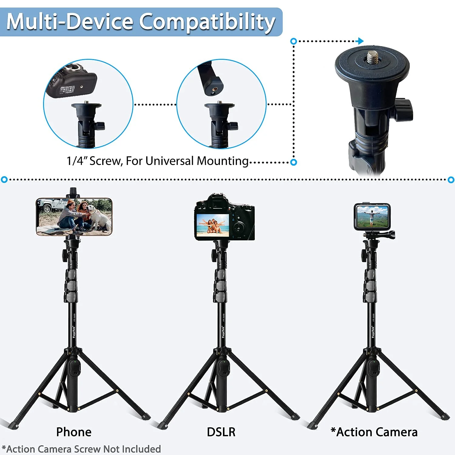 Fugetek 51" Professional Selfie Stick & Tripod, Phone Holder, Extendable, Bluetooth Remote, Portable All in One, Heavy Duty Aluminum, Compatible with iPhone & Android Devices, Non Skid Feet, Black - Image 2