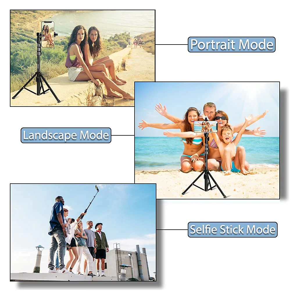 Fugetek 51" Professional Selfie Stick & Tripod, Phone Holder, Extendable, Bluetooth Remote, Portable All in One, Heavy Duty Aluminum, Compatible with iPhone & Android Devices, Non Skid Feet, Black - Image 3