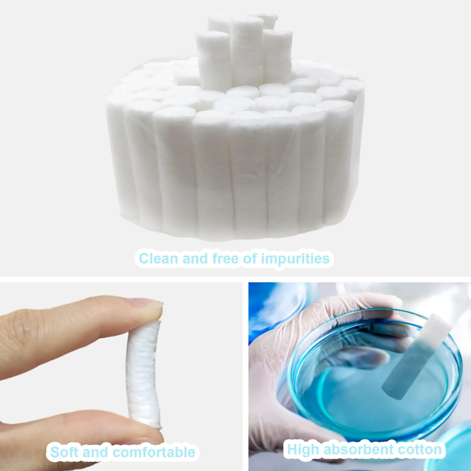 FUIPVGI Pack of 250 Dental Cotton Balls Dental Cotton Rolls Dental Gauze Rolls Dental Gauze Highly Absorbent Cotton Pads for Dentists Nose Plugs for Bloody Nose Teeth Mouth (White) White - Image 6