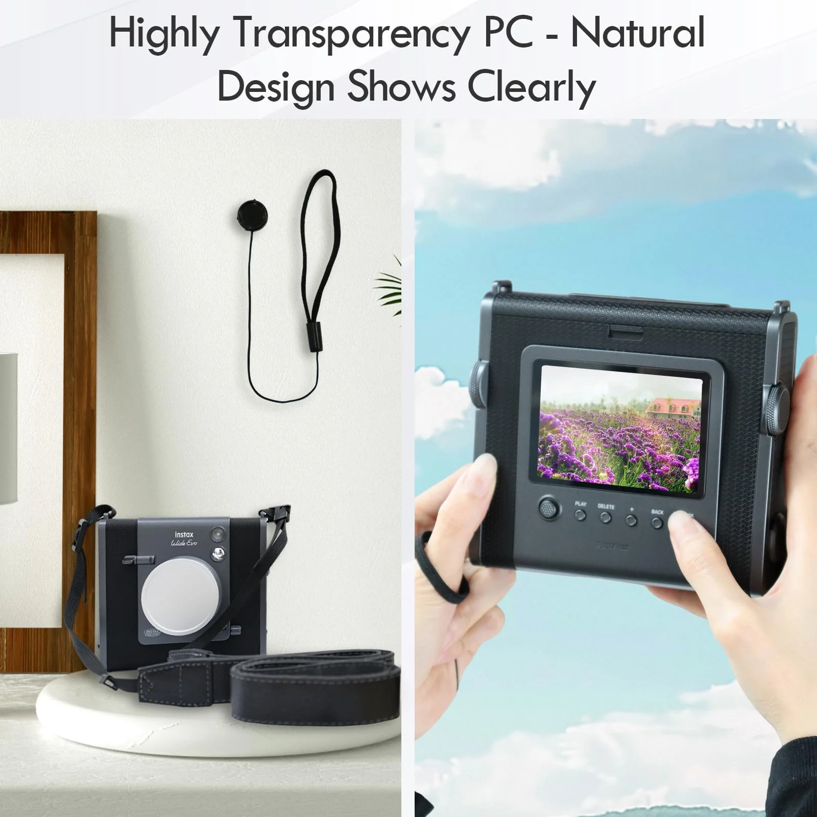 Fuji WIDE EVO Clear Case with Lens Cap, Clear Case and Aluminum Lens Cap with Anti-Lost String for Instax WIDE EVO Instant Camera - Camera Accessories Set - Grey Clear+Grey wide evo camera case+ lens cap - Image 5