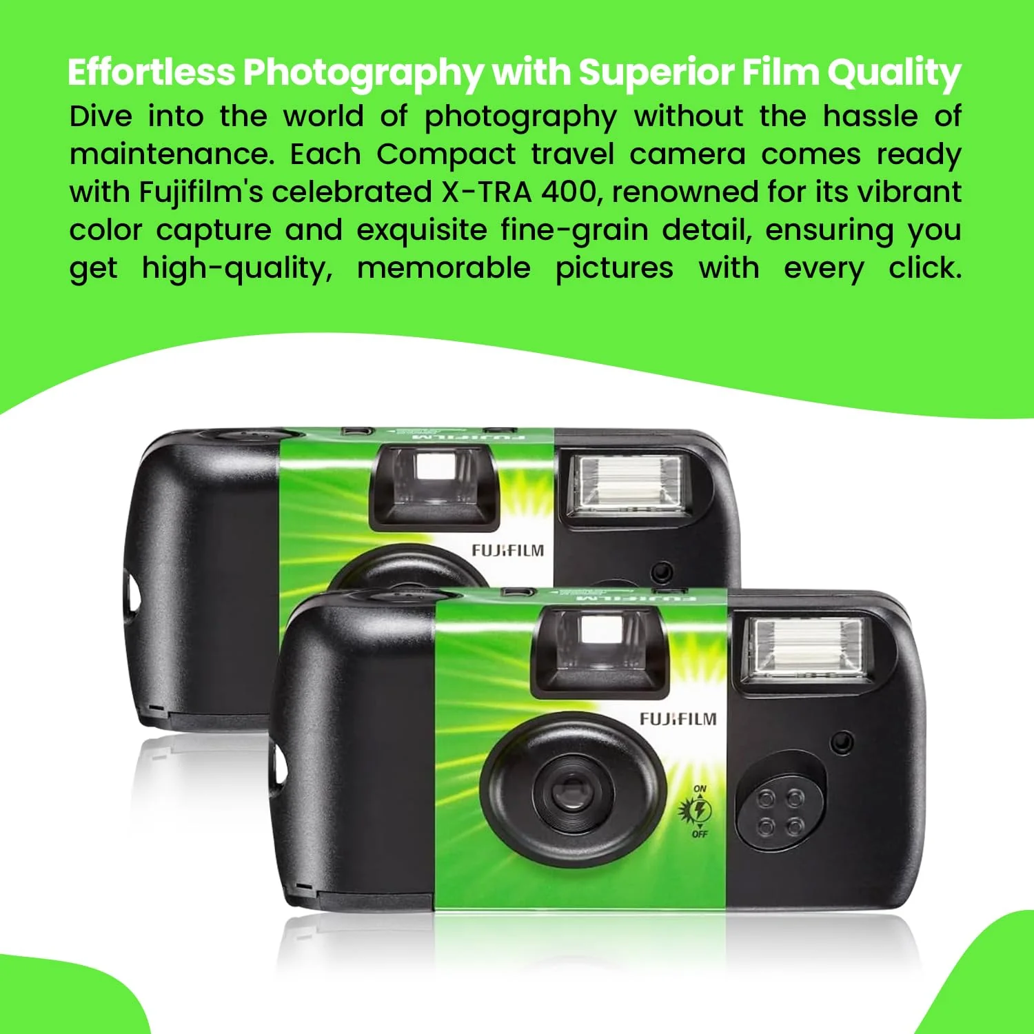 Fujifilm QuickSnap Flash 400 Disposable 35mm Camera • 2 Pack • 2 Hand Straps • BluebirdSales Microfiber Cleaning Cloth - Image 3
