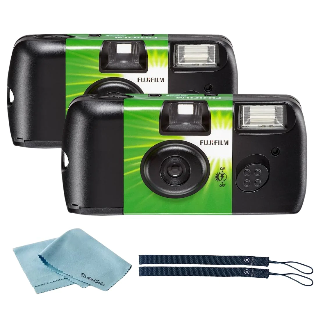 Fujifilm QuickSnap Flash 400 Disposable 35mm Camera • 2 Pack • 2 Hand Straps • BluebirdSales Microfiber Cleaning Cloth - Image 4