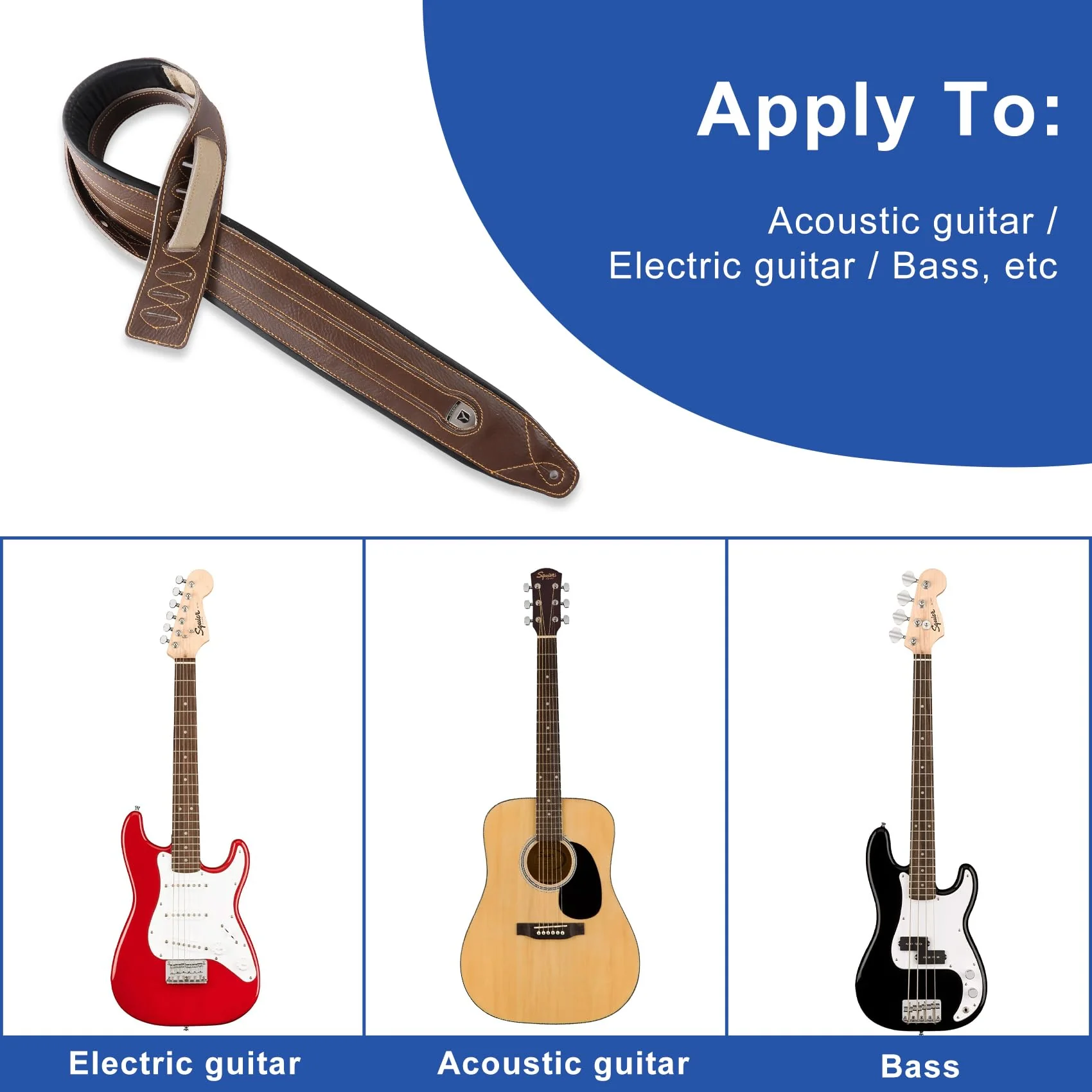 Full Grain Cowhide Leather Guitar Strap Thickened Air Cushion Padded Strap for Acoustic Electric Guitar Bass Y-034 Brown - Image 4