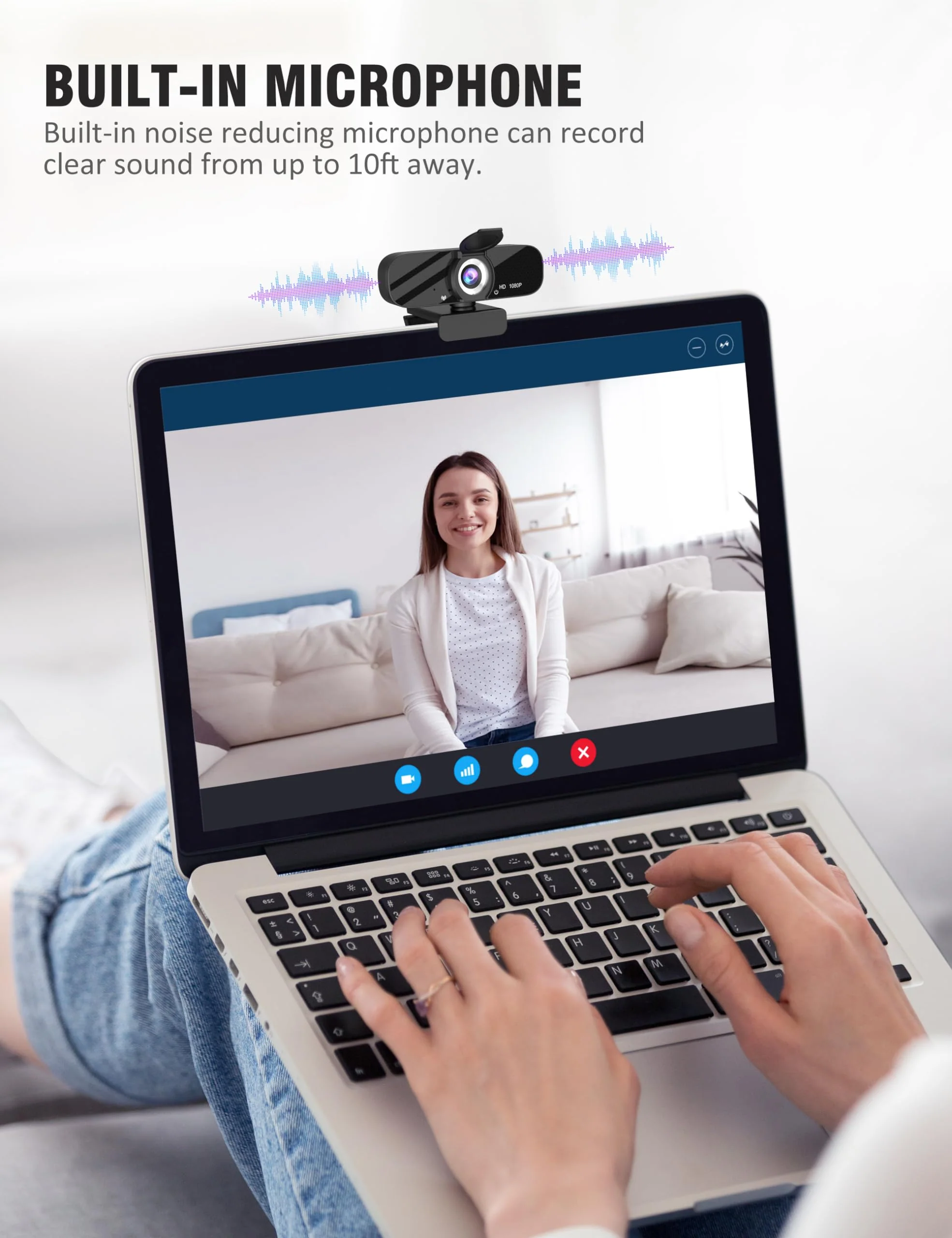 Full HD Webcam with Built-in Microphone and Rotatable Tripod, 1080P Video and Wide Angle Camera, Privacy Cover, for Desktop PC or Laptop Computer 1080P Webcam with Type-C Cable - Image 3
