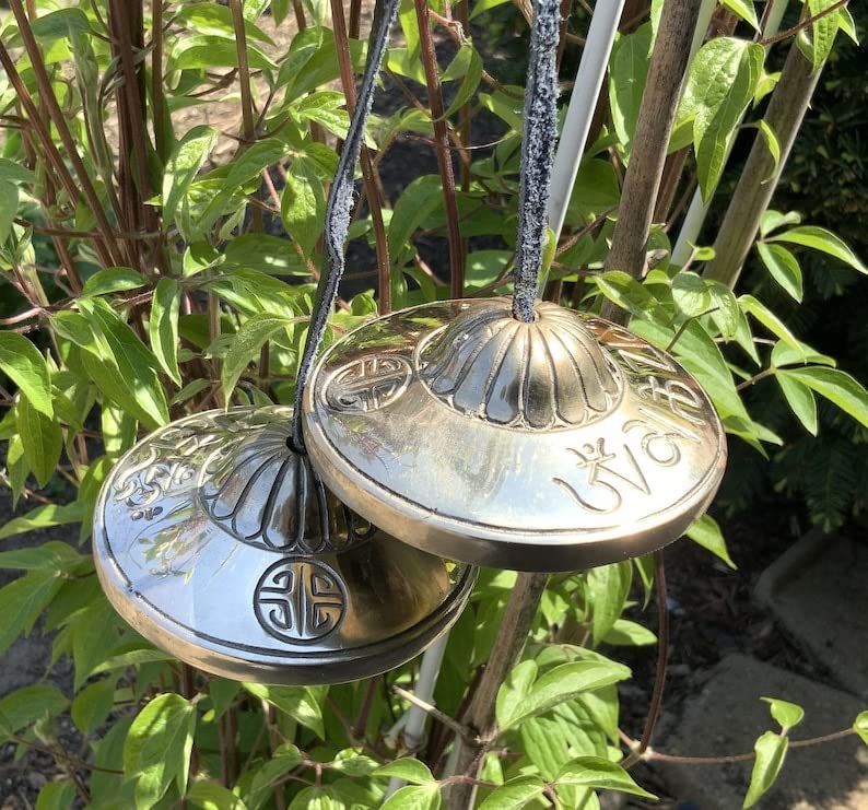 Full Moon Heavy Tingsha Set. 3.25 Inches Handcrafted Premium Quality Meditation Grade Tibetan Cymbals Chime Set (Light) Light - Image 4