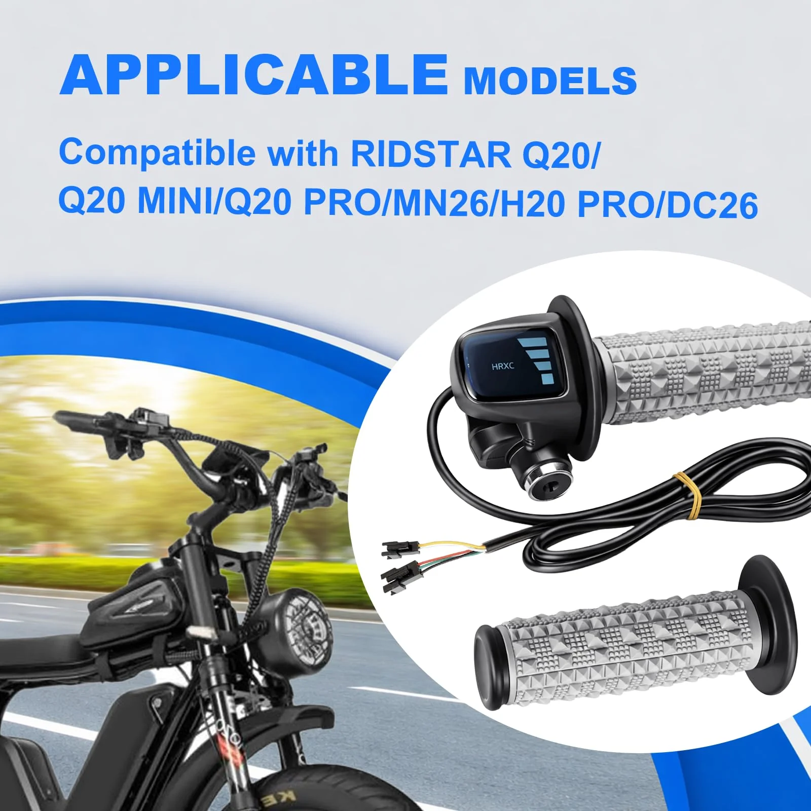 Full Twist Throttle Fits for Ridstar Q20, 48V True Plug and Play Taper Handles Ebike Throttle 3 Pin Easy Installation, LCD Display with Key Lock, Throttle Grips for Ebike Motorcycle Scooter Modern - Image 2