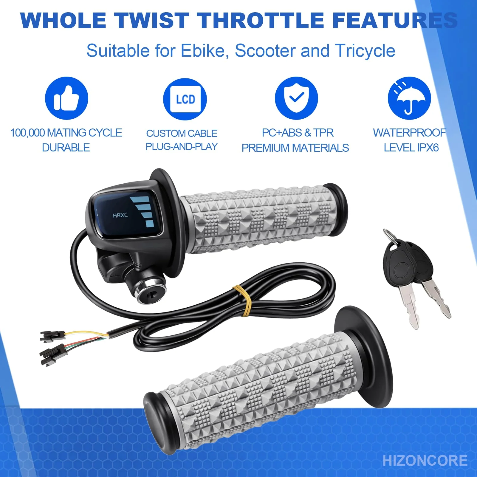 Full Twist Throttle Fits for Ridstar Q20, 48V True Plug and Play Taper Handles Ebike Throttle 3 Pin Easy Installation, LCD Display with Key Lock, Throttle Grips for Ebike Motorcycle Scooter Modern - Image 3