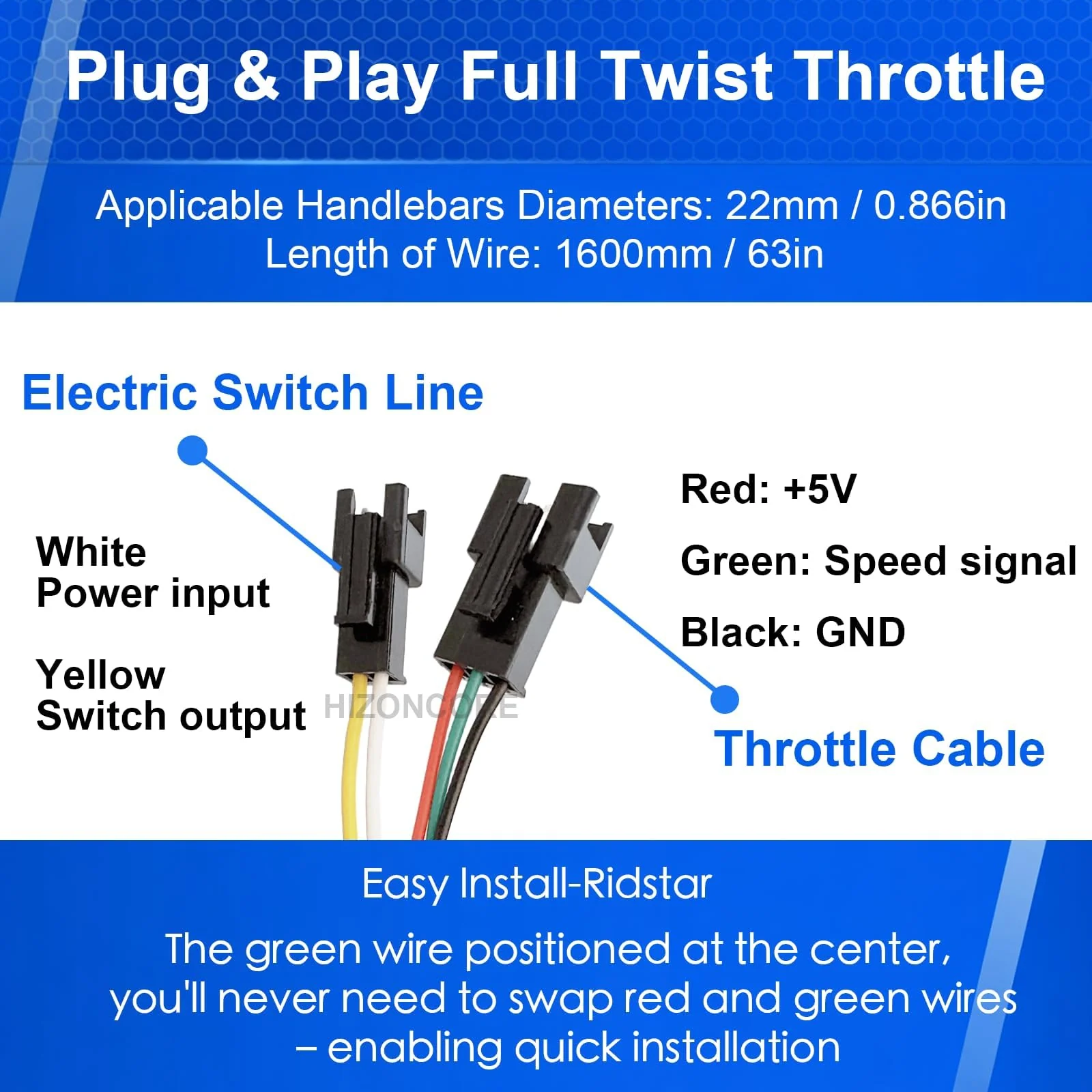 Full Twist Throttle Fits for Ridstar Q20, 48V True Plug and Play Taper Handles Ebike Throttle 3 Pin Easy Installation, LCD Display with Key Lock, Throttle Grips for Ebike Motorcycle Scooter Modern - Image 4