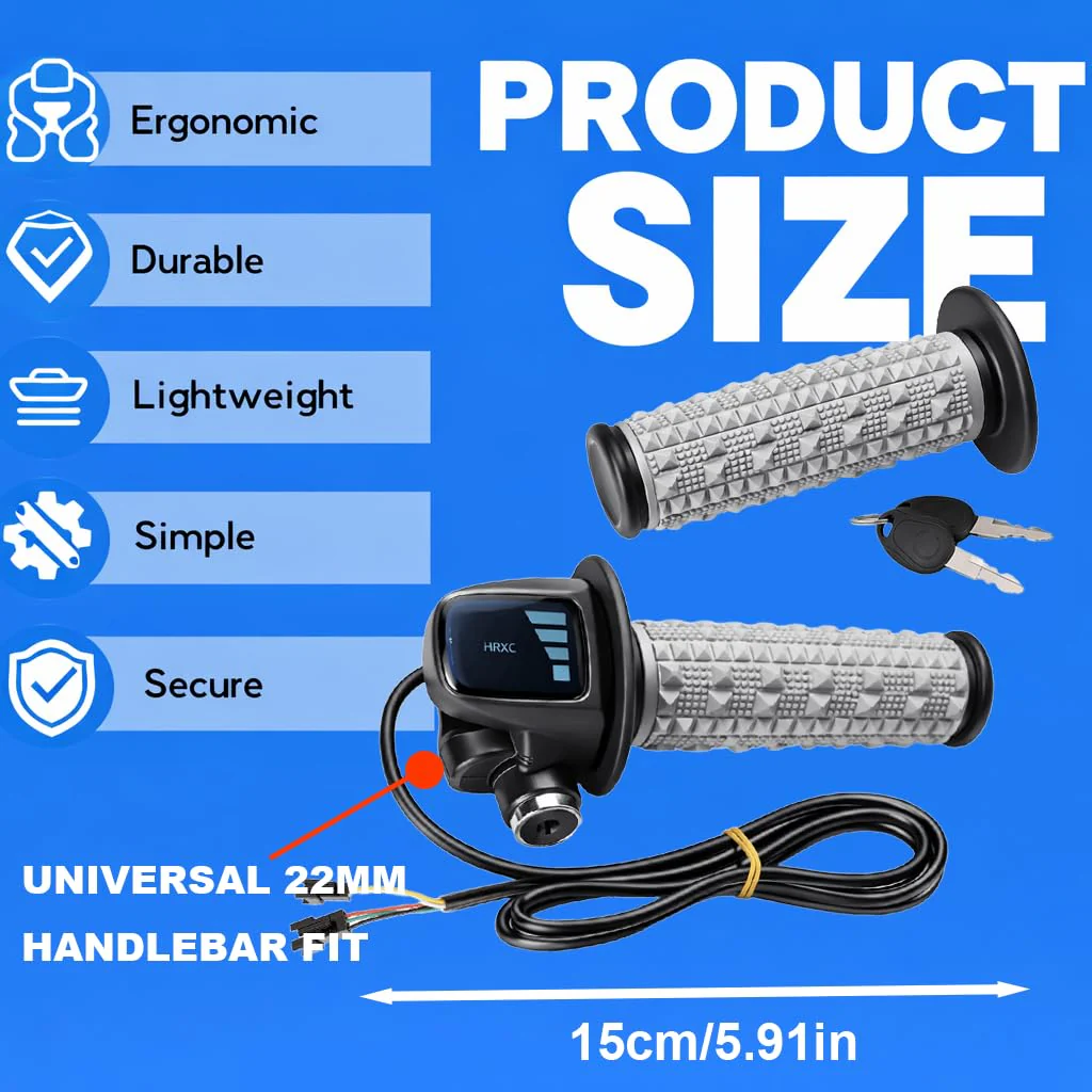 Full Twist Throttle Fits for Ridstar Q20, 48V True Plug and Play Taper Handles Ebike Throttle 3 Pin Easy Installation, LCD Display with Key Lock, Throttle Grips for Ebike Motorcycle Scooter Modern - Image 5