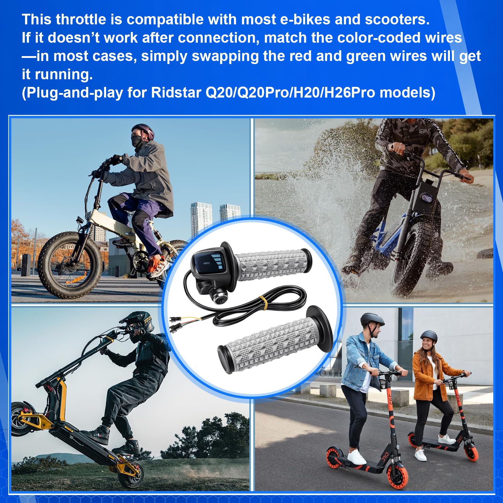 Full Twist Throttle Fits for Ridstar Q20, 48V True Plug and Play Taper Handles Ebike Throttle 3 Pin Easy Installation, LCD Display with Key Lock, Throttle Grips for Ebike Motorcycle Scooter Modern - Image 7