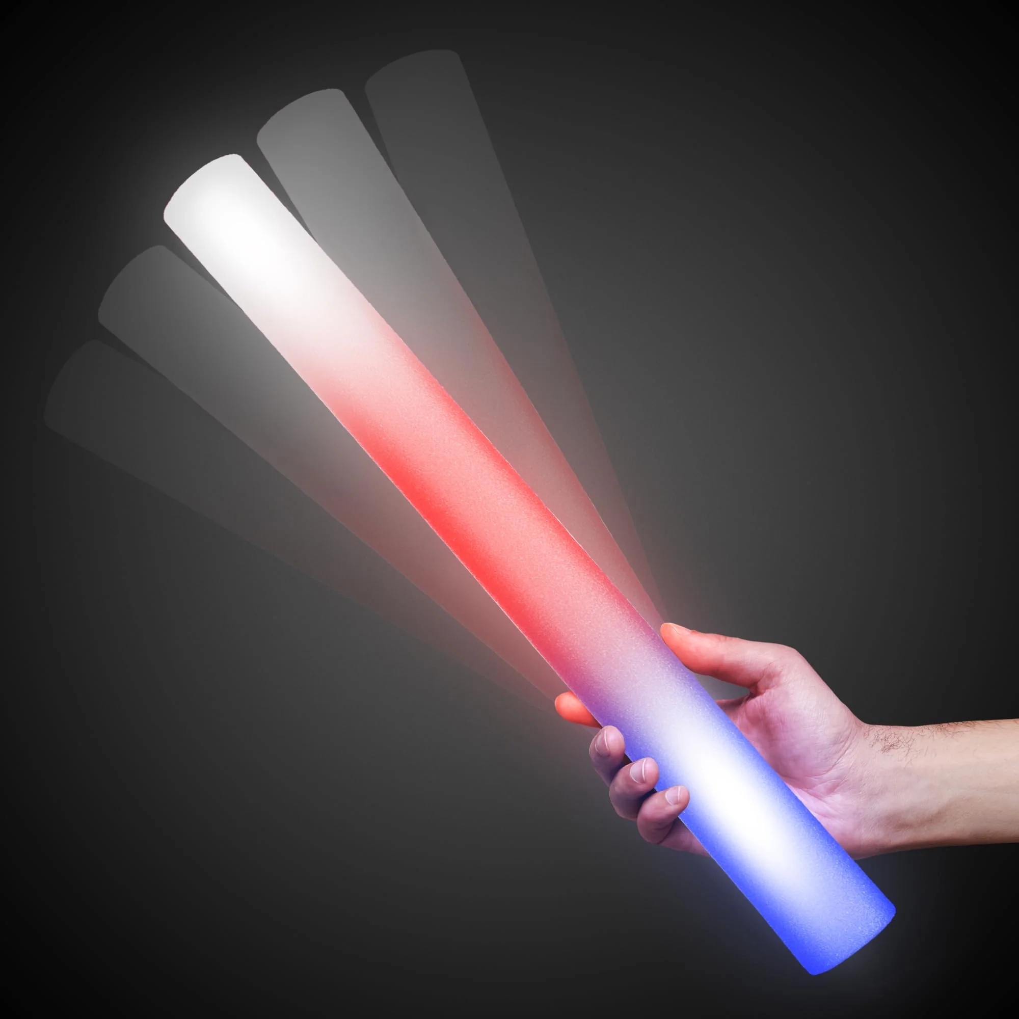 Fun Central LED Foam Sticks - 12 Pack, 16-Inch, 3 Light-Up Modes For Mardi Gras & St Patricks Day (Red/White/Blue) Red/White/Blue - Image 2