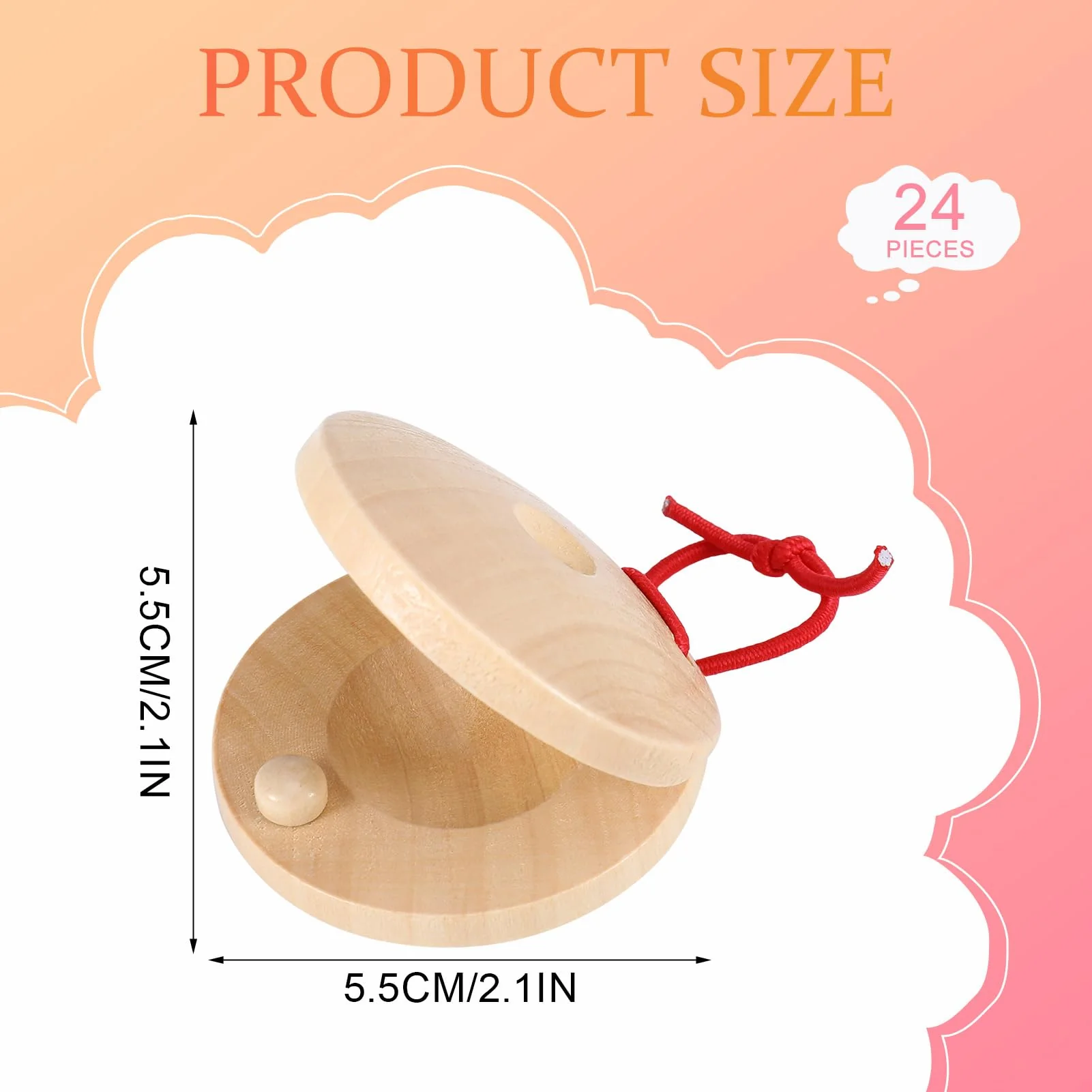 Fuyamp 24 Pcs Castanets Wooden Musical Instrument Finger Castanets Baby Castanet Hand Finger Castanets Classroom DIY Wooden Percussion Instrument for Kids Adults - Image 2