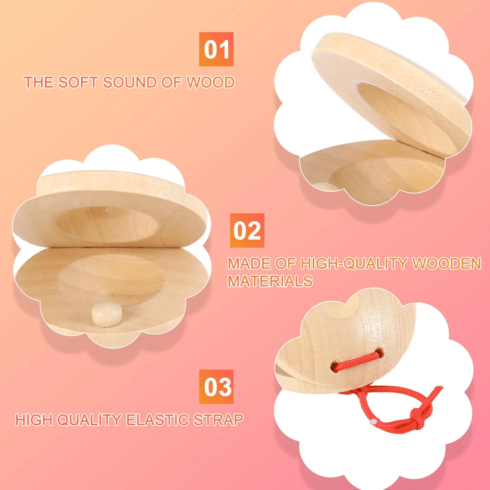 Fuyamp 24 Pcs Castanets Wooden Musical Instrument Finger Castanets Baby Castanet Hand Finger Castanets Classroom DIY Wooden Percussion Instrument for Kids Adults - Image 3