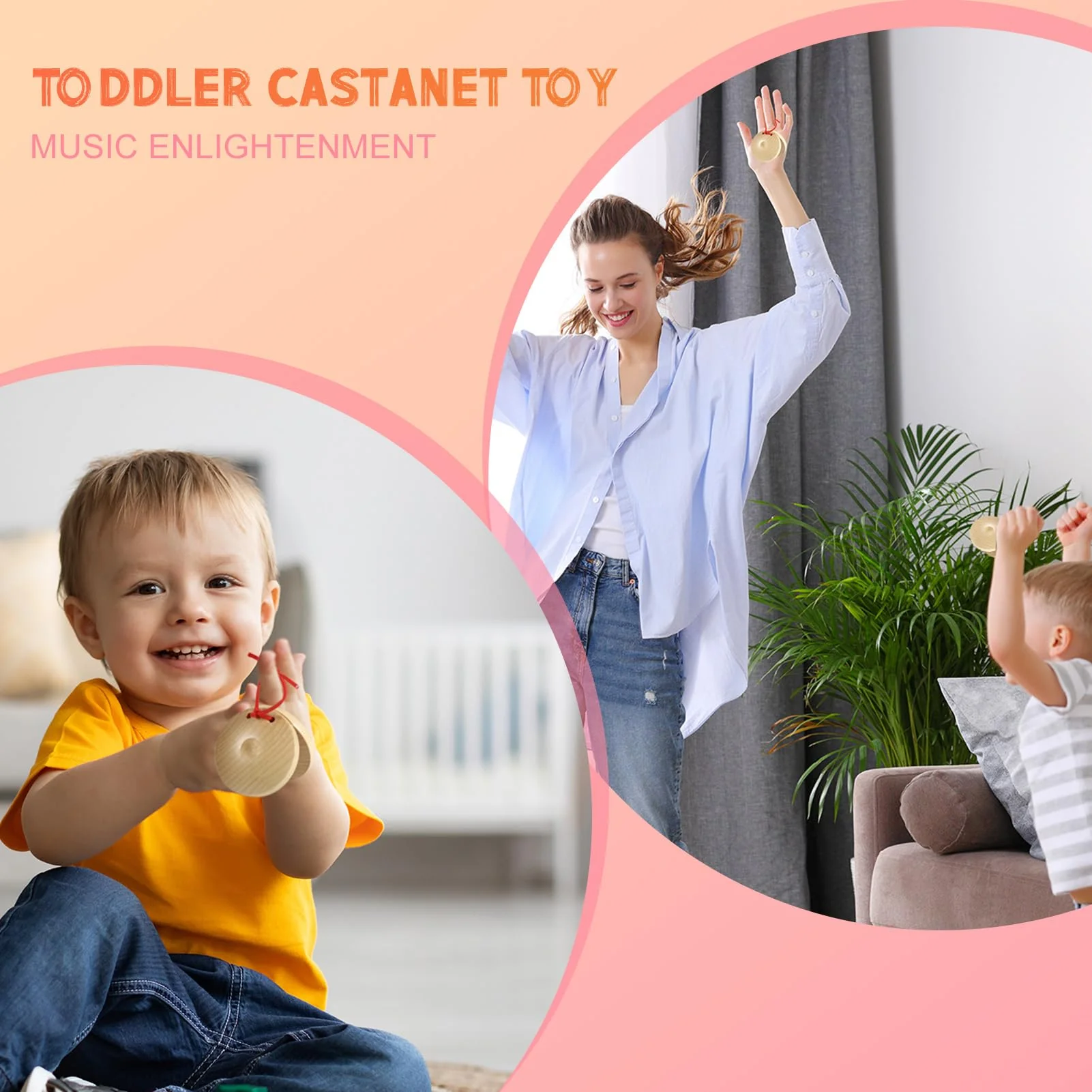 Fuyamp 24 Pcs Castanets Wooden Musical Instrument Finger Castanets Baby Castanet Hand Finger Castanets Classroom DIY Wooden Percussion Instrument for Kids Adults - Image 4