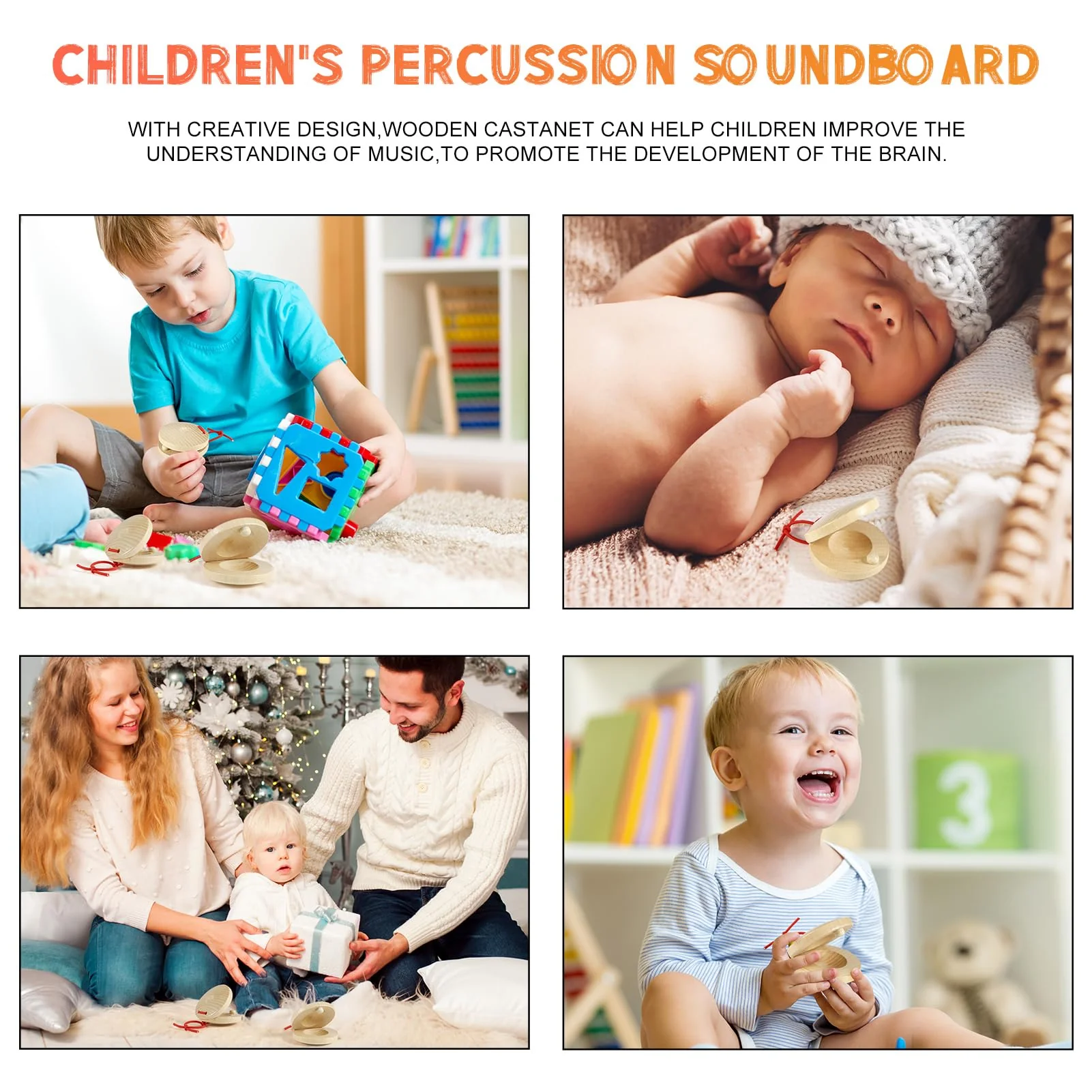 Fuyamp 24 Pcs Castanets Wooden Musical Instrument Finger Castanets Baby Castanet Hand Finger Castanets Classroom DIY Wooden Percussion Instrument for Kids Adults - Image 6