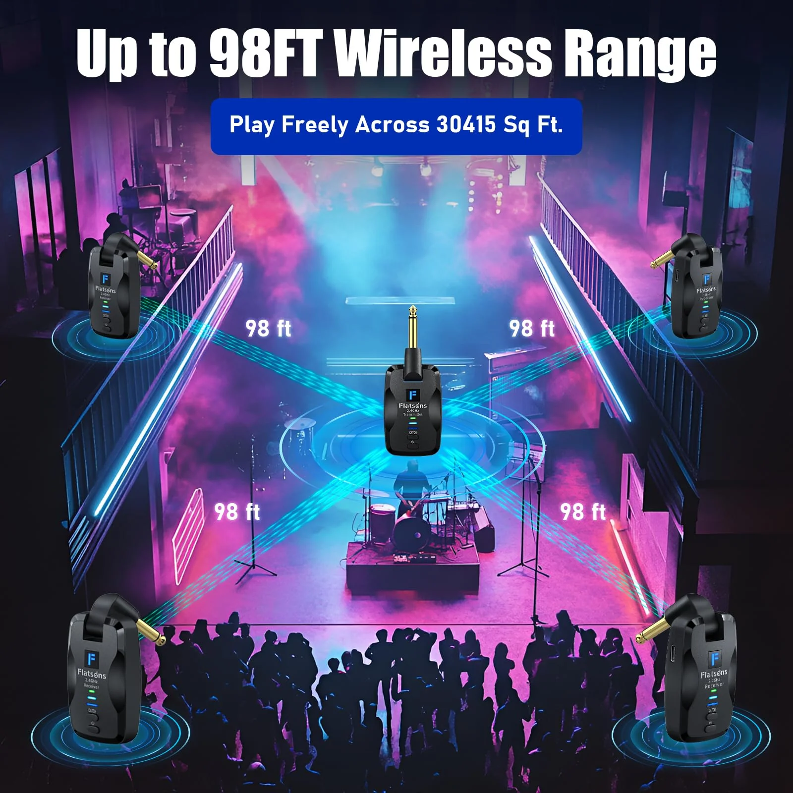 FW2D Wireless Guitar System Exclusive Mute Plug, 2.4 GHz Wireless Guitar Transmitter Receiver, 10H Working Cordless Guitar Transmitter Rechargeable USB C for Acoustic Electric Guitar Bass Ukulele etc - Image 5
