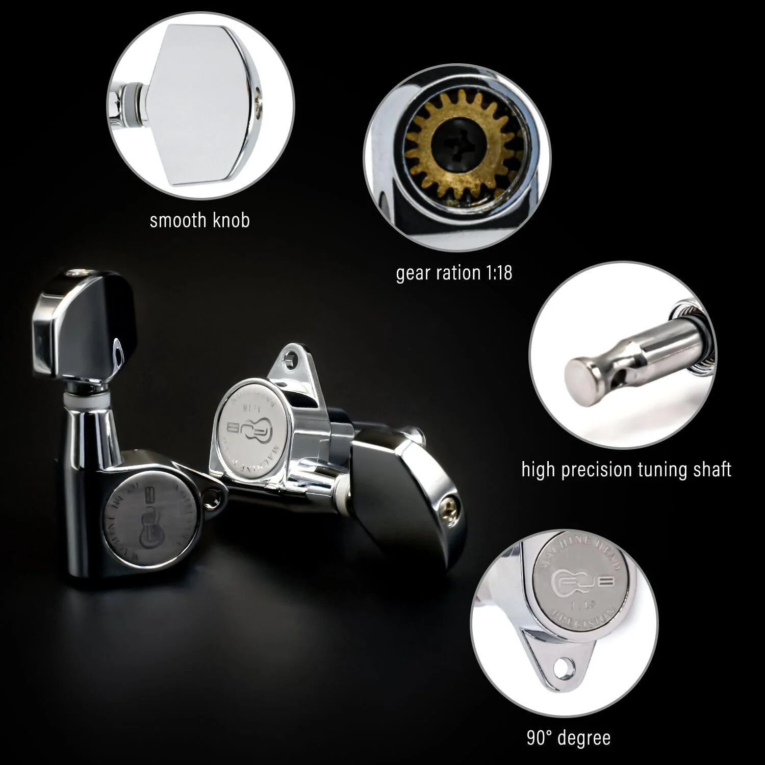 FXJXB 18:1 Guitar Tuning Pegs 3x3 Standard Guitar Tuners Electric Or Acoustic Guitar Tuning Machines Tuning Keys Replacement-Chrome(3R+3L) 3L+3R Chrome - Image 3