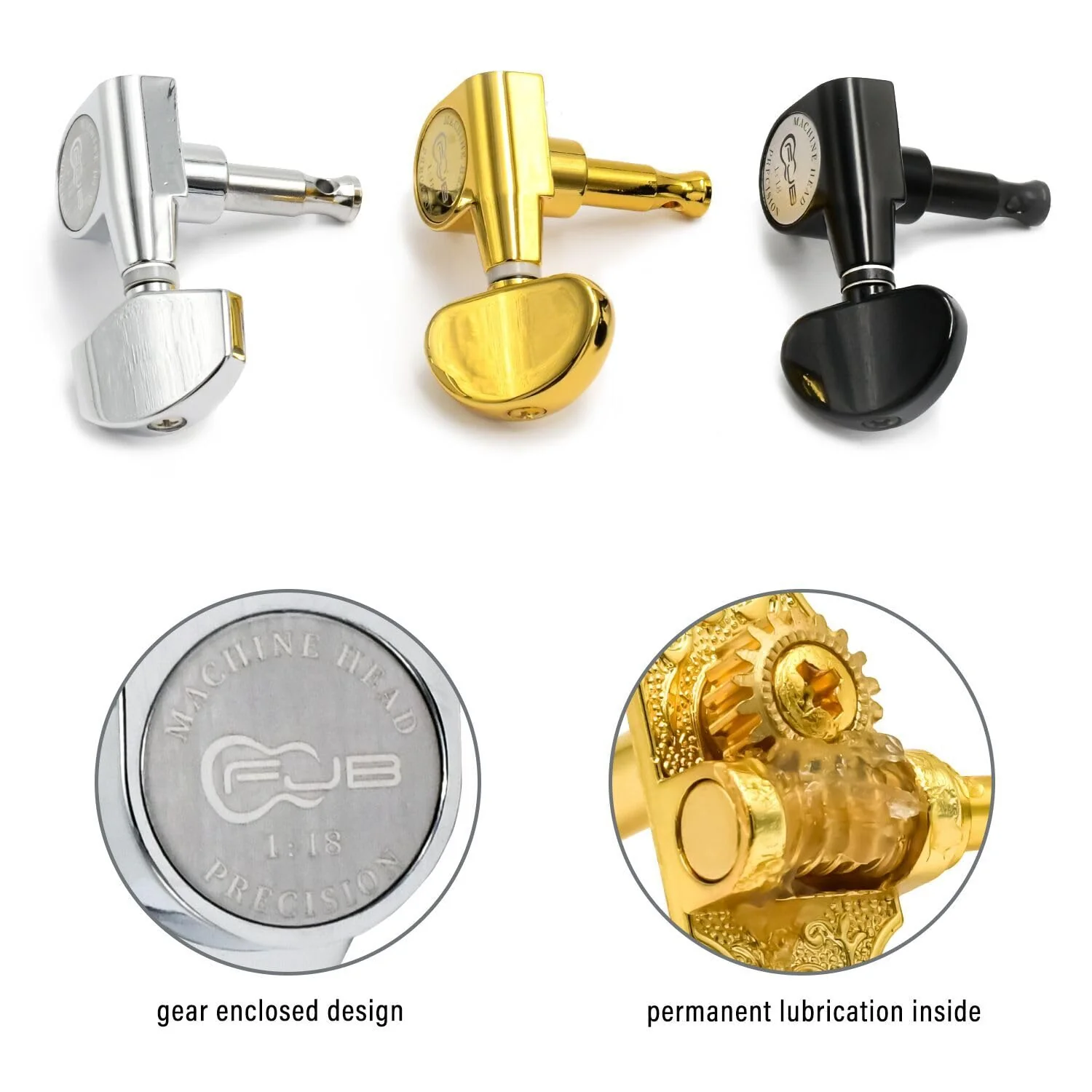 FXJXB 18:1 Guitar Tuning Pegs 3x3 Standard Guitar Tuners Electric Or Acoustic Guitar Tuning Machines Tuning Keys Replacement-Chrome(3R+3L) 3L+3R Chrome - Image 4