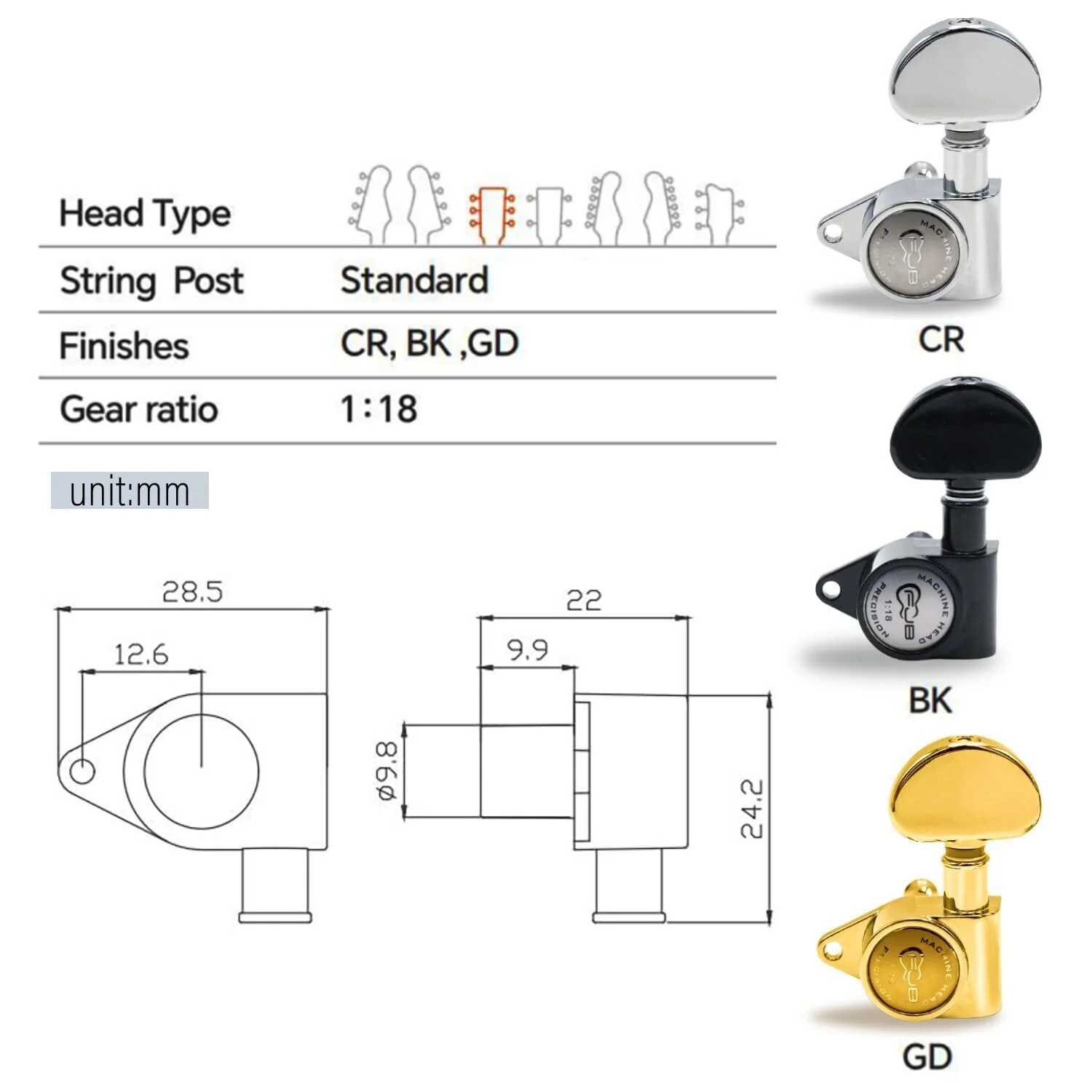 FXJXB 18:1 Guitar Tuning Pegs 3x3 Standard Guitar Tuners Electric Or Acoustic Guitar Tuning Machines Tuning Keys Replacement-Chrome(3R+3L) 3L+3R Chrome - Image 5