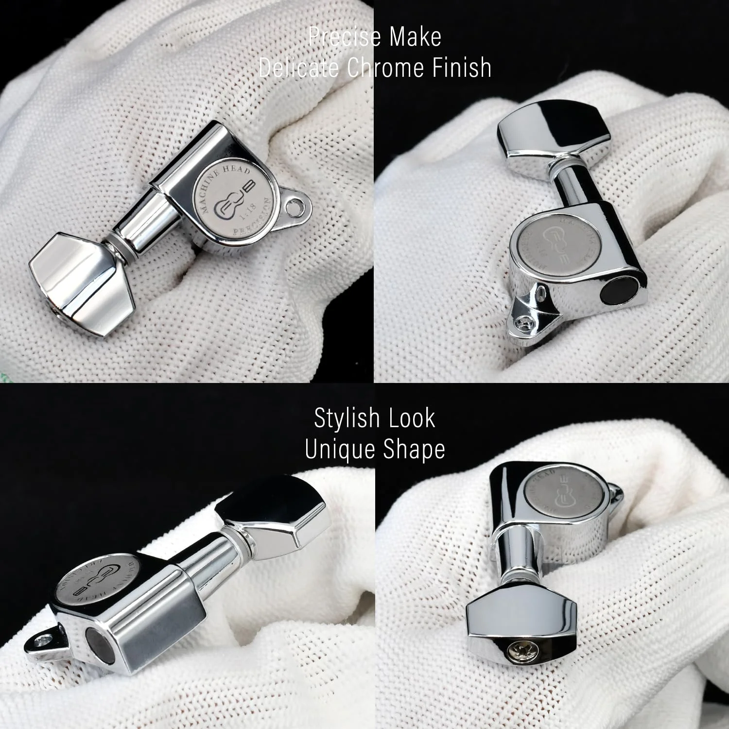 FXJXB 18:1 Guitar Tuning Pegs 6 in Line(6 Left) Standard Guitar Tuners Acoustic or Electric Guitar Tuning Keys Machine Heads Replacement- Chrome(6L) 6 Left Chrome-Standard - Image 2