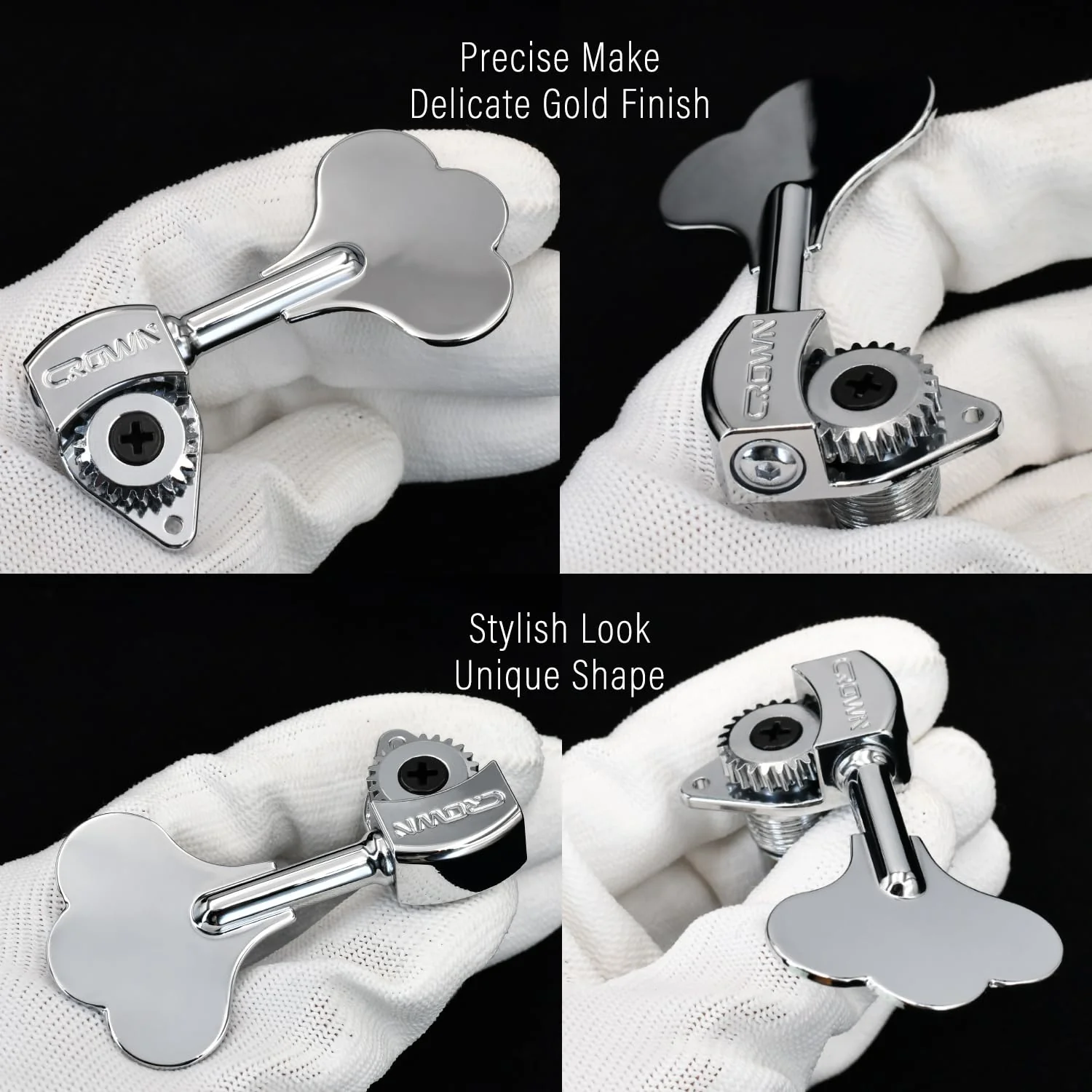 FXJXB 24:1 Bass Tuners (4 Right) Open Gear Bass Tuning Pegs for Electeric Jazz Precision P Bass Replacement-Chrome(4R) 4R Chrome - Image 2