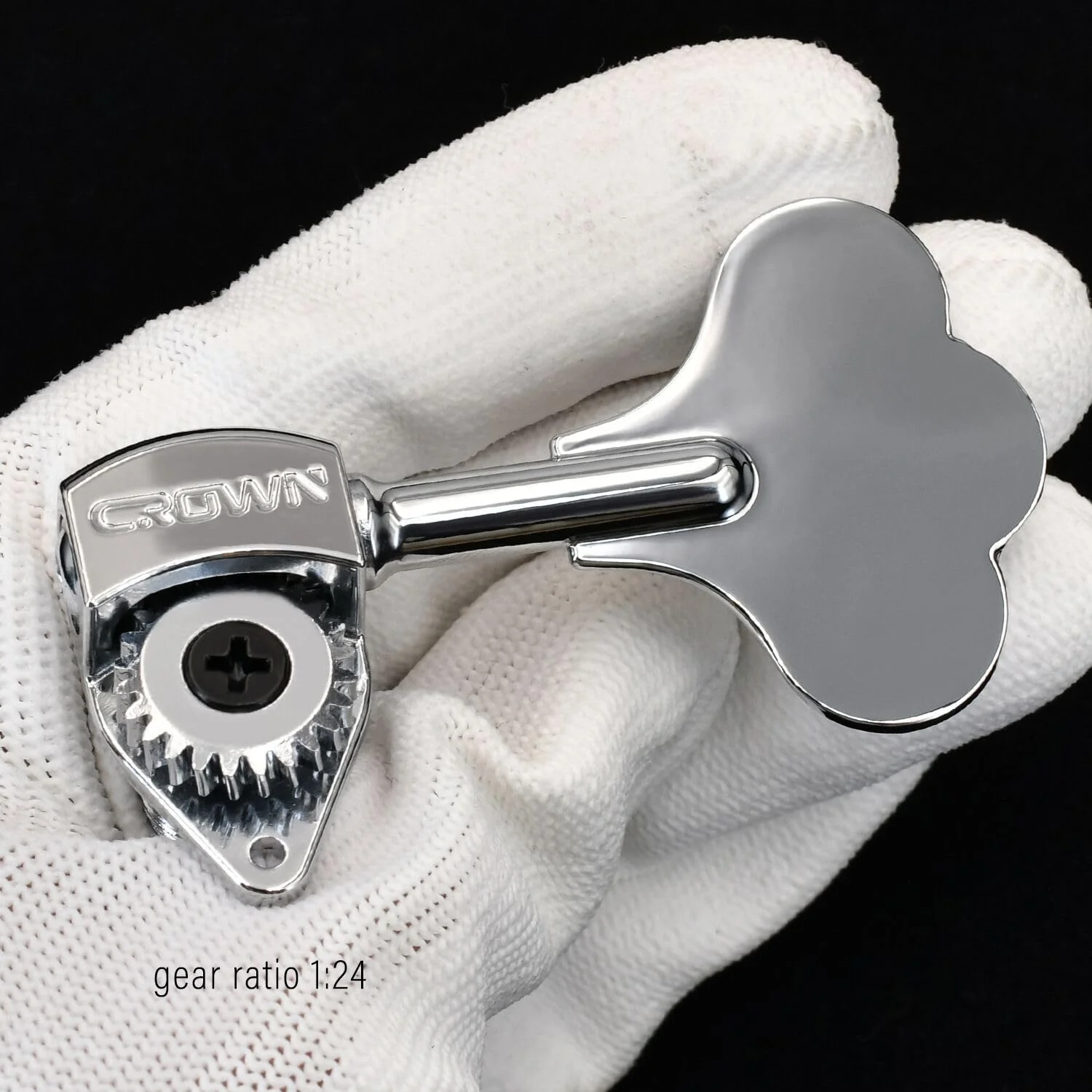 FXJXB 24:1 Bass Tuners (4 Right) Open Gear Bass Tuning Pegs for Electeric Jazz Precision P Bass Replacement-Chrome(4R) 4R Chrome - Image 3