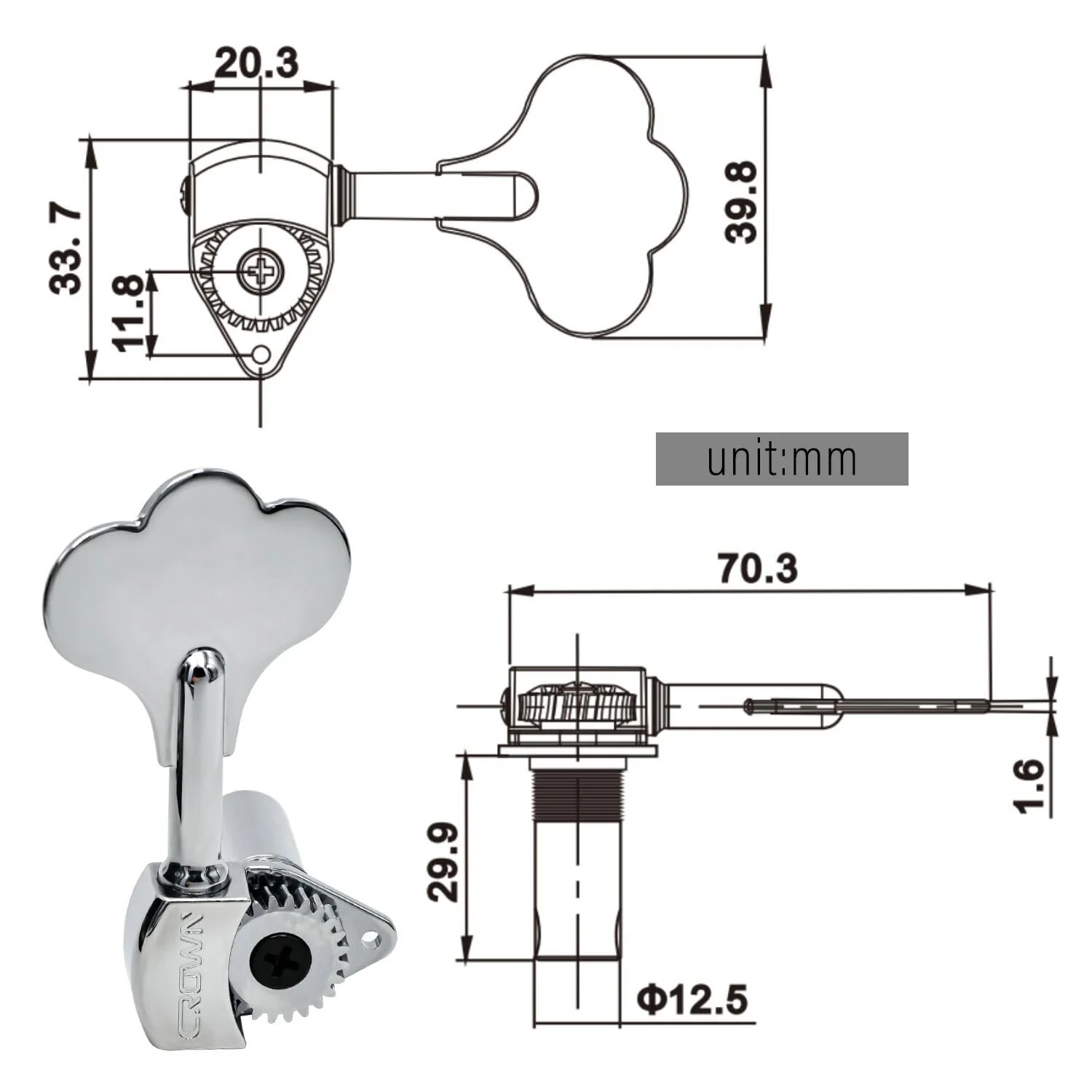 FXJXB 24:1 Bass Tuners (4 Right) Open Gear Bass Tuning Pegs for Electeric Jazz Precision P Bass Replacement-Chrome(4R) 4R Chrome - Image 5