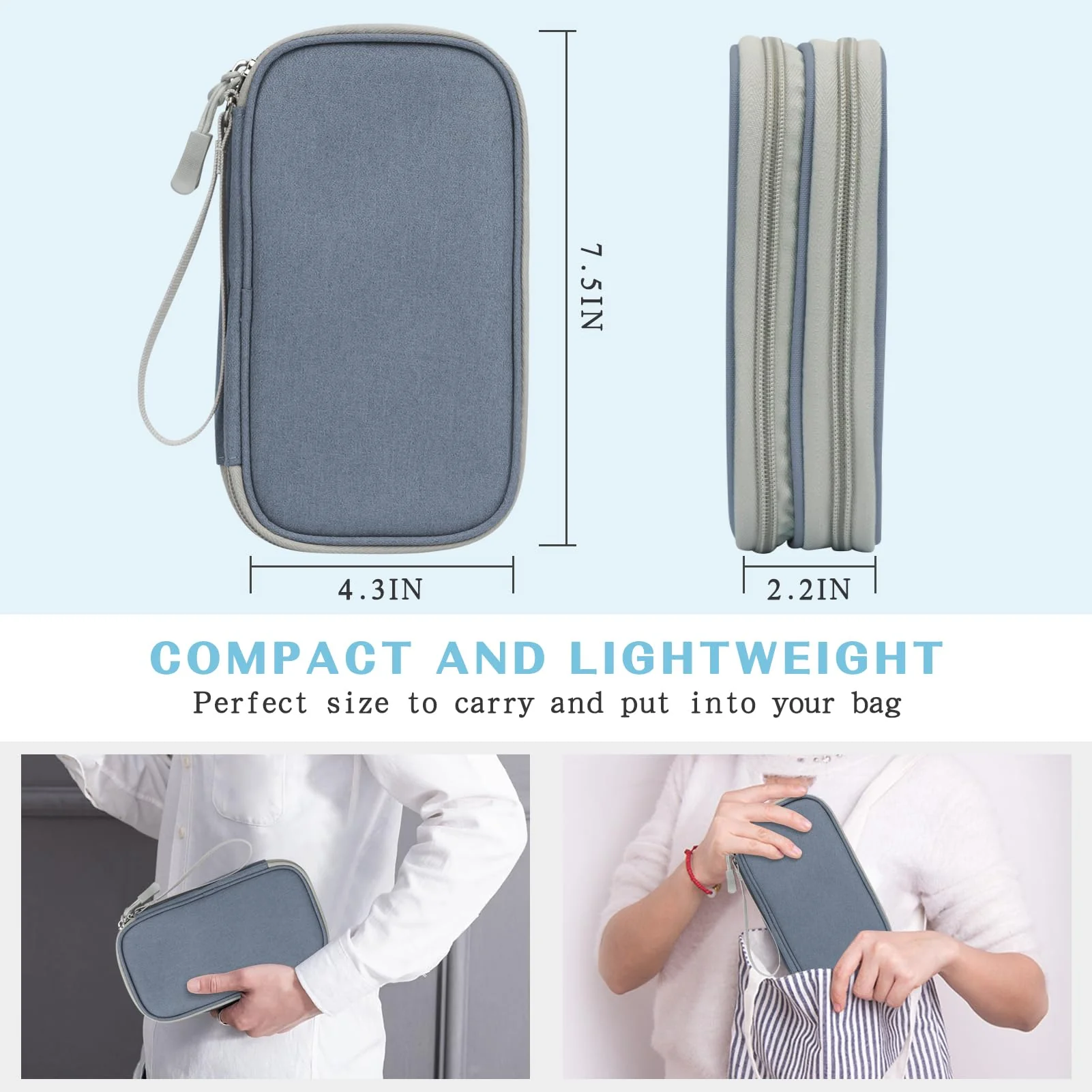FYY Electronic Organizer, Travel Cable Organizer Bag Pouch Electronic Accessories Carry Case Portable Waterproof Double Layers All-in-One Storage Bag for Cable, Charger, Phone, Earphone Light Grey Small - Image 2