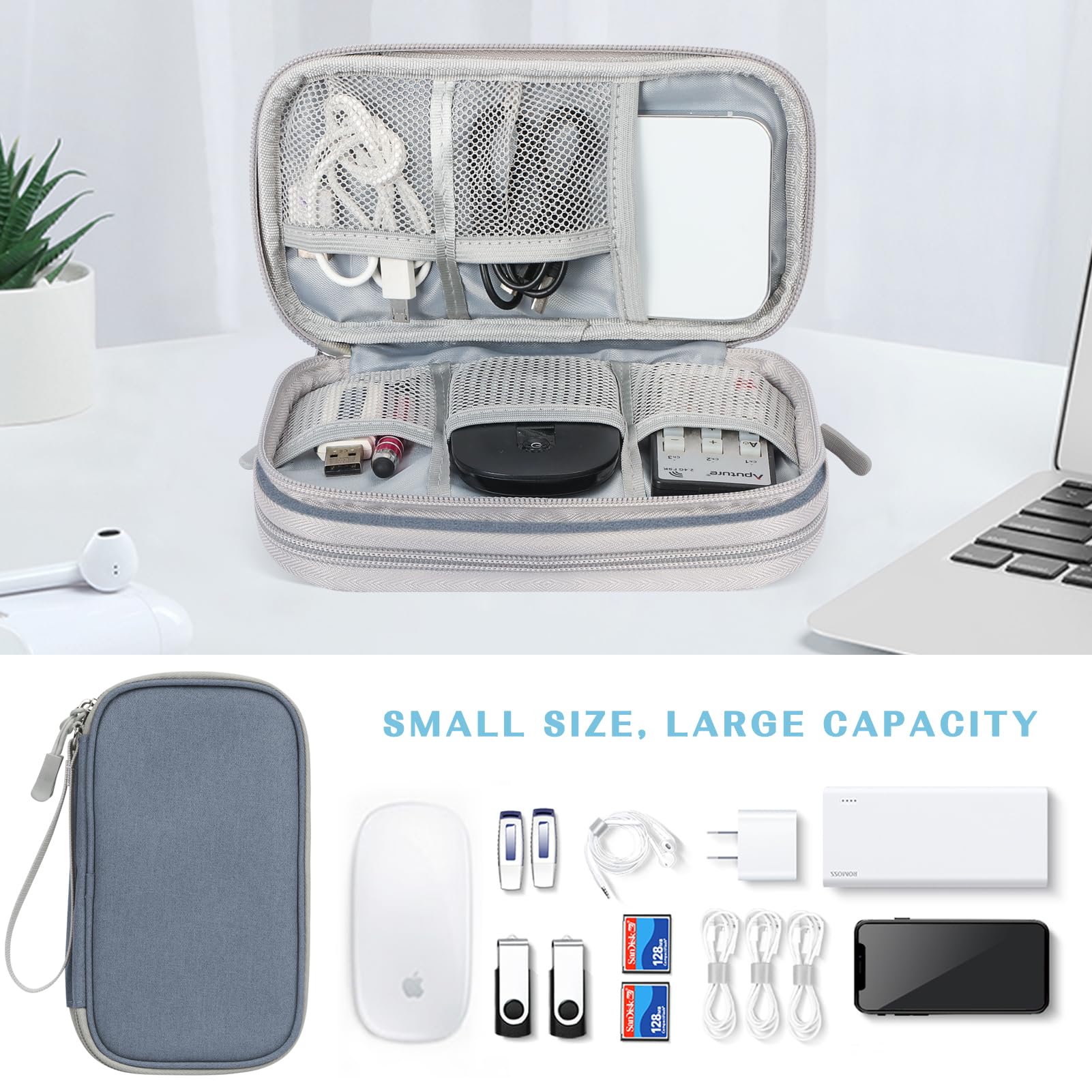 FYY Electronic Organizer, Travel Cable Organizer Bag Pouch Electronic Accessories Carry Case Portable Waterproof Double Layers All-in-One Storage Bag for Cable, Charger, Phone, Earphone Light Grey Small - Image 6