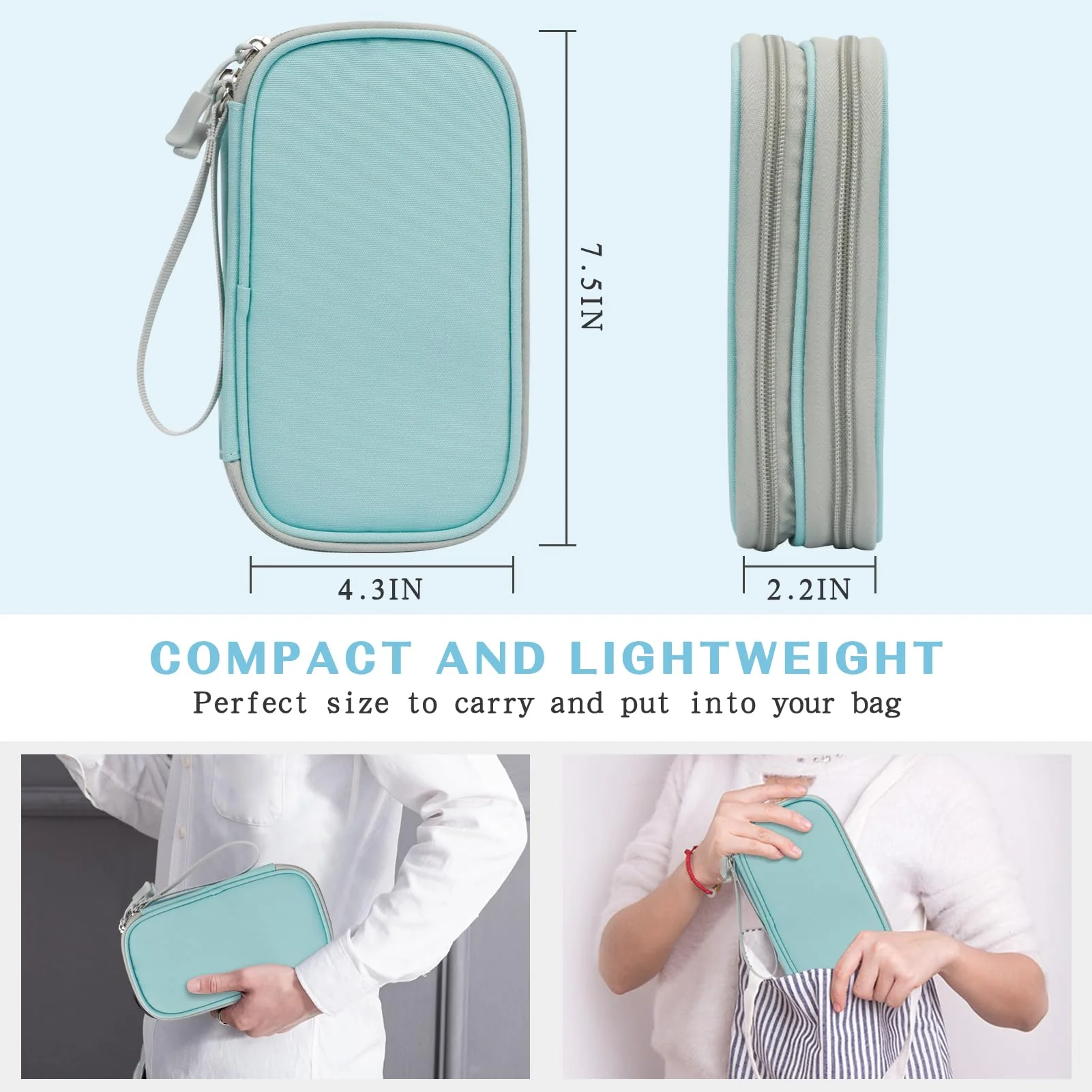 FYY Electronic Organizer, Travel Cable Organizer Bag Pouch Electronic Accessories Carry Case Portable Waterproof Double Layers All-in-One Storage Bag for Cable, Charger, Phone, Earphone, Mint Green Small - Image 2