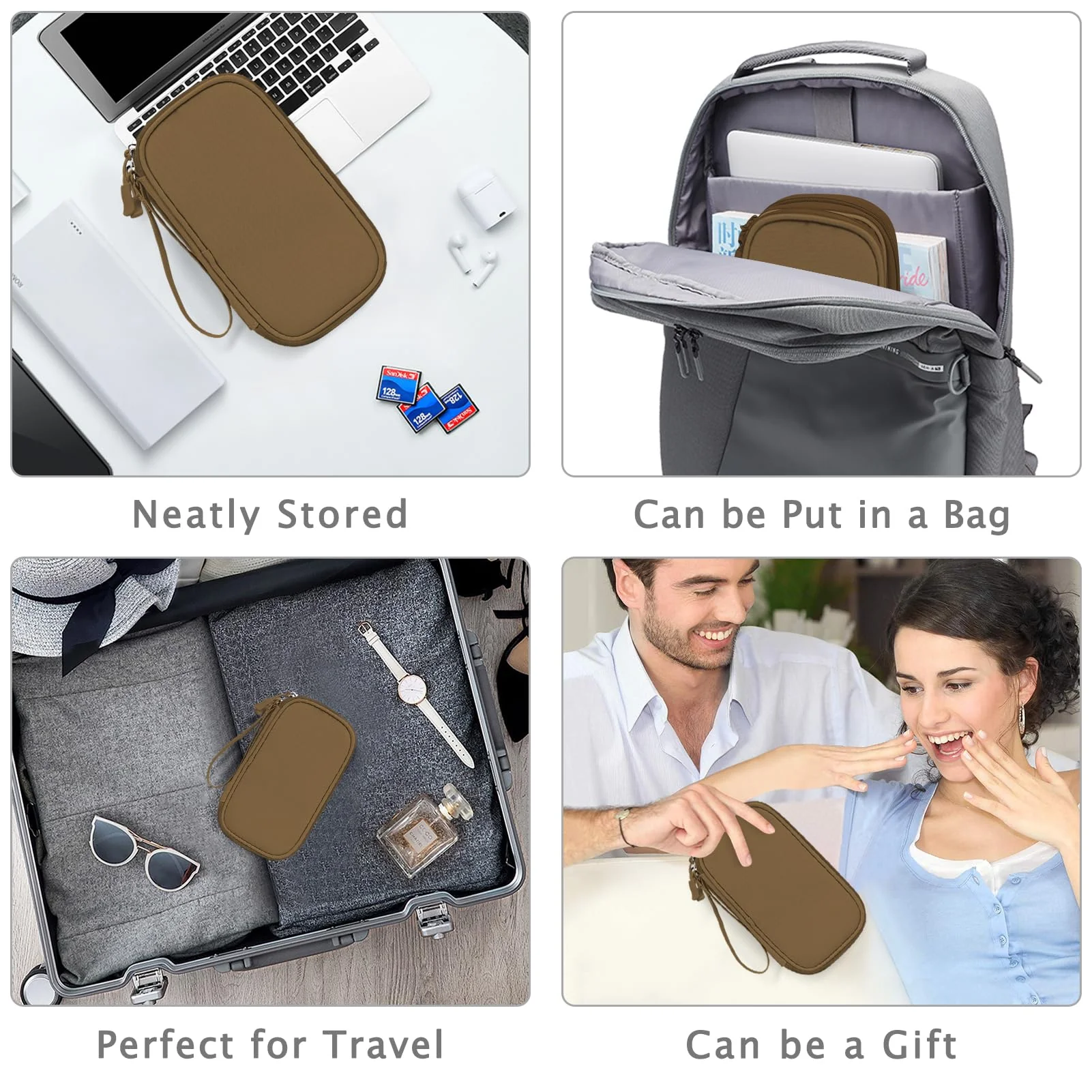 FYY Electronic Organizer, Travel Cable Organizer Bag Pouch Electronic Accessories Carry Case Portable Waterproof Double Layers Storage Bag for Cable, Charger, Phone, Earphone, Medium Size- Brown - Image 7