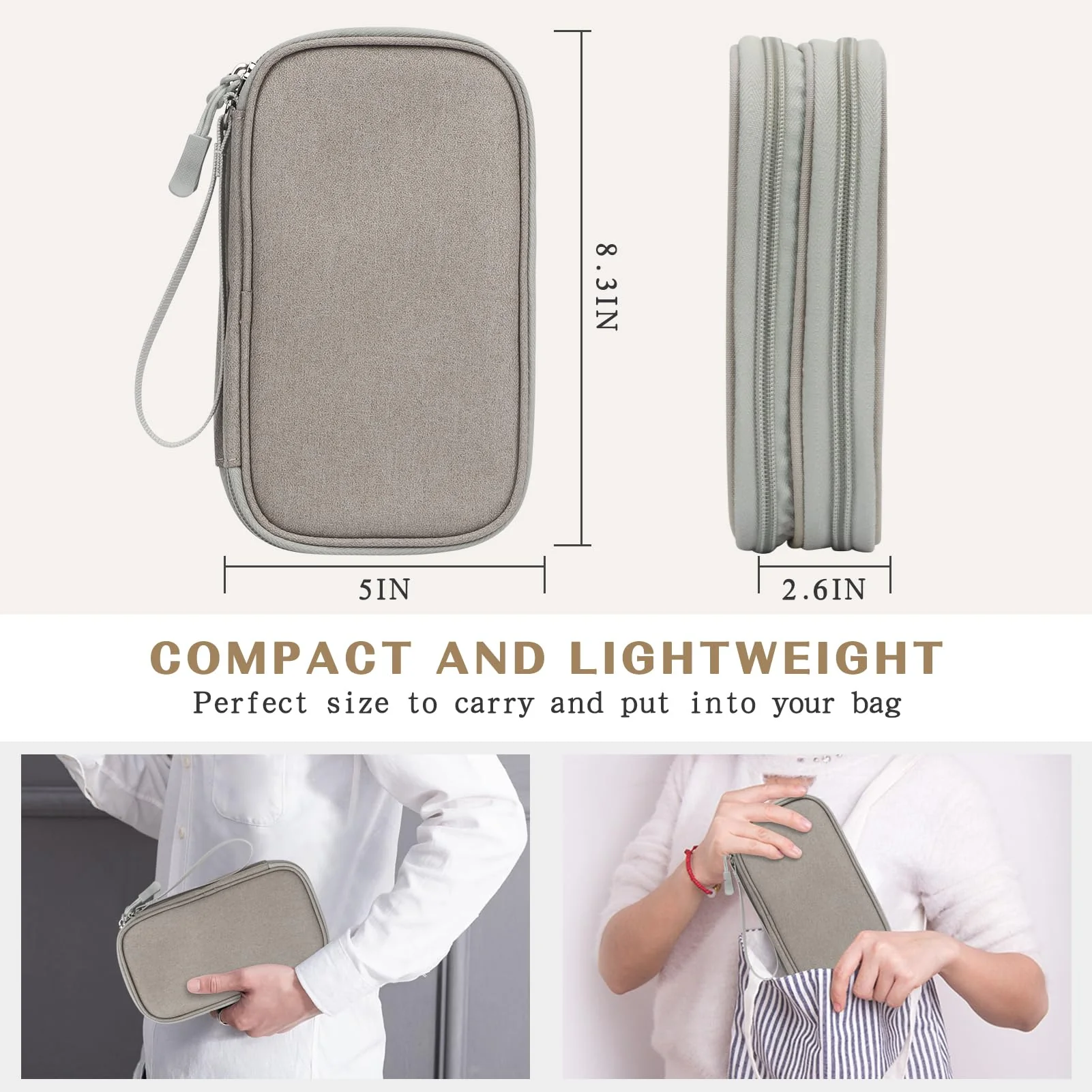 FYY Electronic Organizer, Travel Cable Organizer Bag Pouch Electronic Accessories Carry Case Portable Waterproof Double Layers Storage Bag for Cable, Charger, Phone, Earphone, Medium Size- Khaki - Image 2