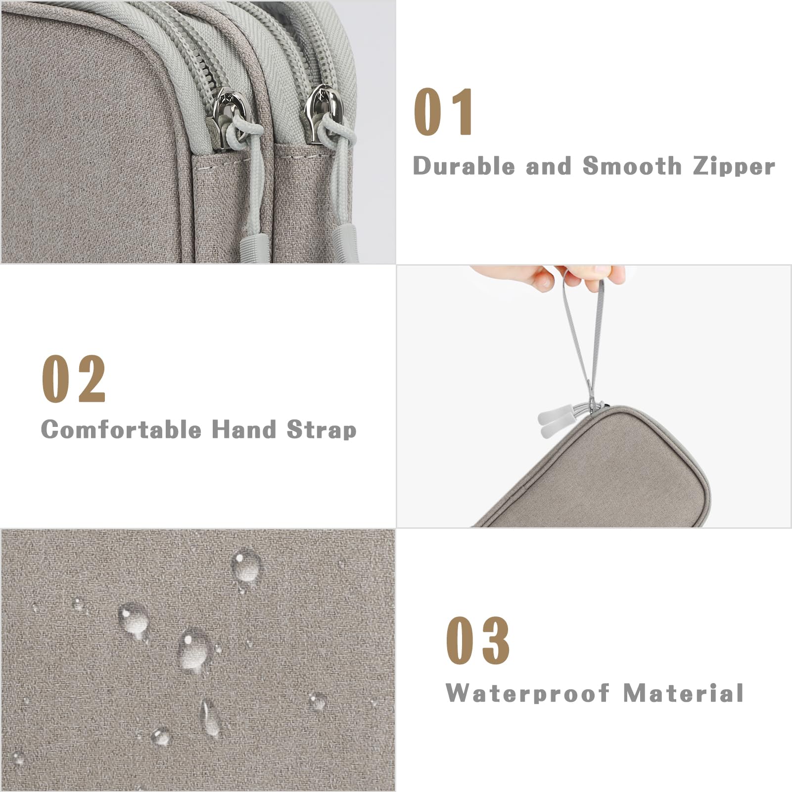 FYY Electronic Organizer, Travel Cable Organizer Bag Pouch Electronic Accessories Carry Case Portable Waterproof Double Layers Storage Bag for Cable, Charger, Phone, Earphone, Medium Size- Khaki - Image 4