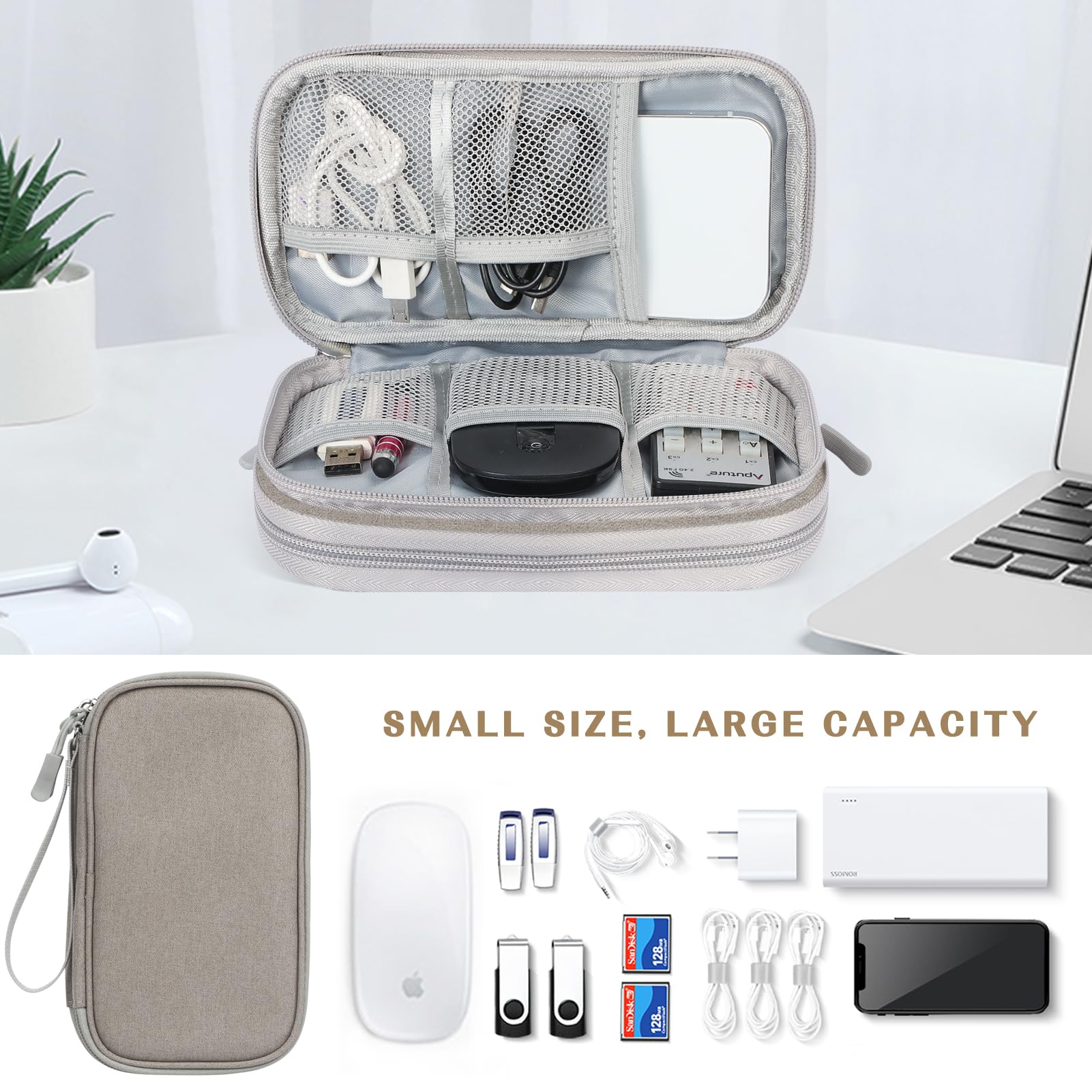 FYY Electronic Organizer, Travel Cable Organizer Bag Pouch Electronic Accessories Carry Case Portable Waterproof Double Layers Storage Bag for Cable, Charger, Phone, Earphone, Medium Size- Khaki - Image 6
