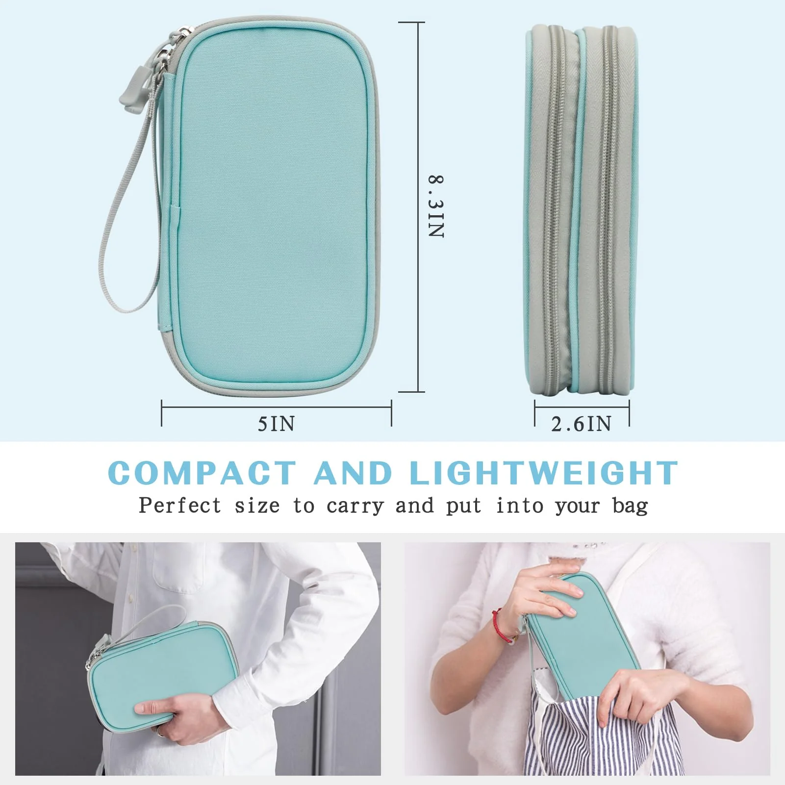 FYY Electronic Organizer, Travel Cable Organizer Bag Pouch Electronic Accessories Carry Case Portable Waterproof Double Layers Storage Bag for Cable, Charger, Phone, Earphone, Medium Size- Mint Green - Image 2