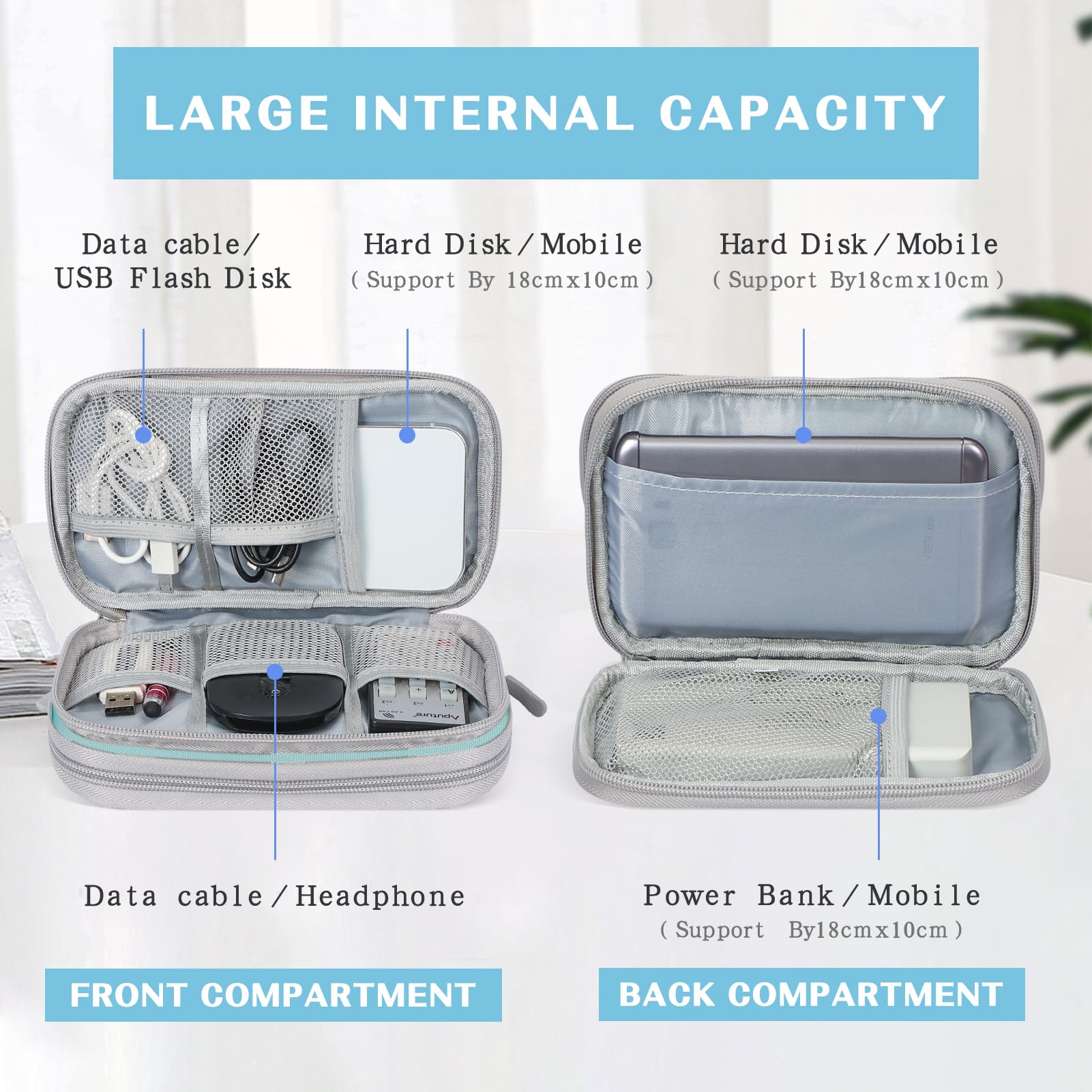 FYY Electronic Organizer, Travel Cable Organizer Bag Pouch Electronic Accessories Carry Case Portable Waterproof Double Layers Storage Bag for Cable, Charger, Phone, Earphone, Medium Size- Mint Green - Image 3