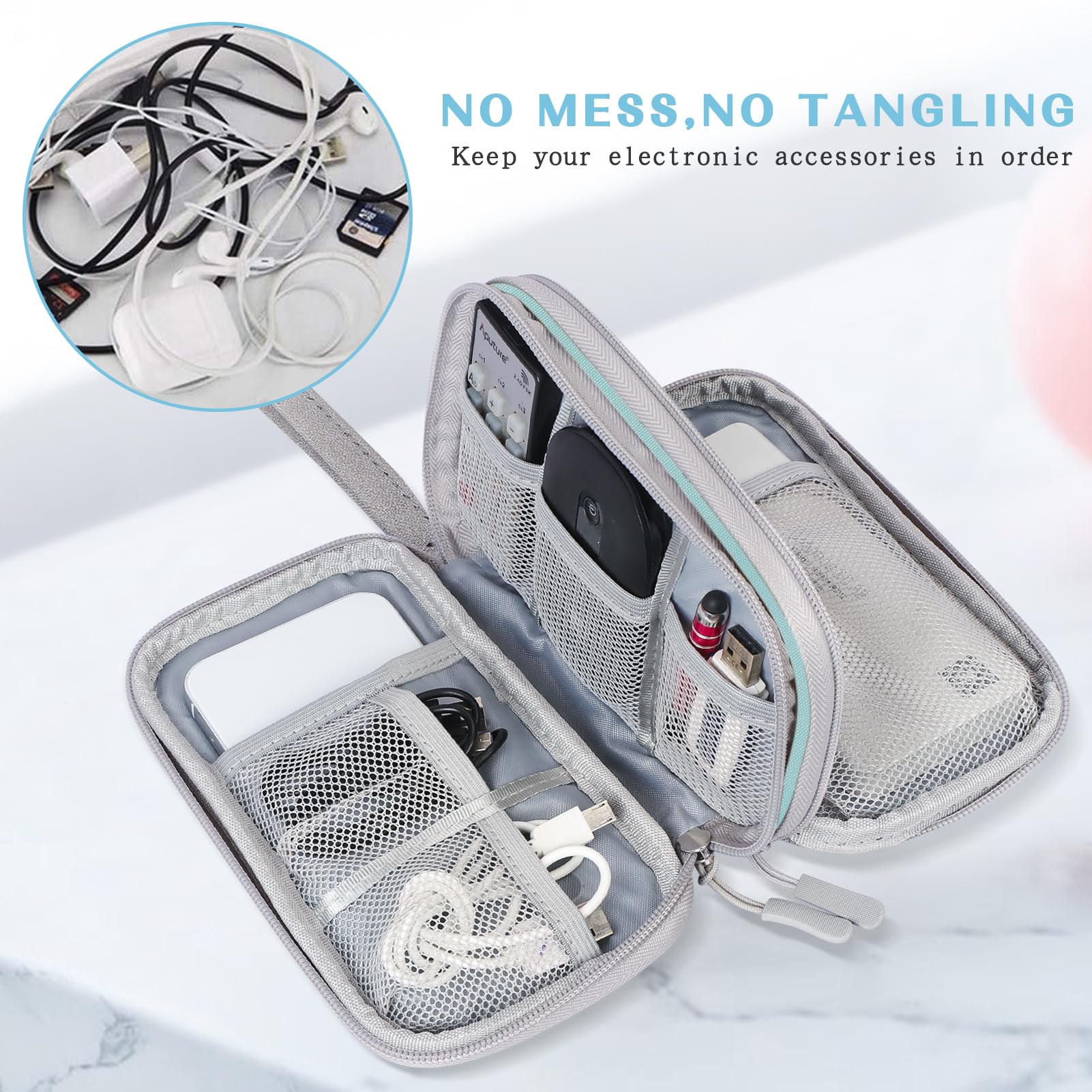 FYY Electronic Organizer, Travel Cable Organizer Bag Pouch Electronic Accessories Carry Case Portable Waterproof Double Layers Storage Bag for Cable, Charger, Phone, Earphone, Medium Size- Mint Green - Image 5