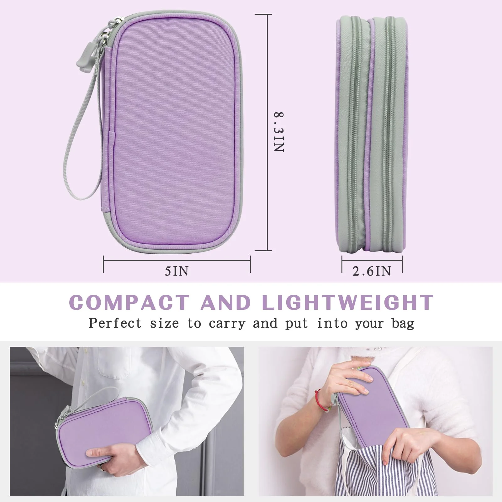 FYY Electronic Organizer, Travel Cable Organizer Bag Pouch Electronic Accessories Carry Case Portable Waterproof Double Layers Storage Bag for Cable, Charger, Phone, Medium Size- Light Purple - Image 2