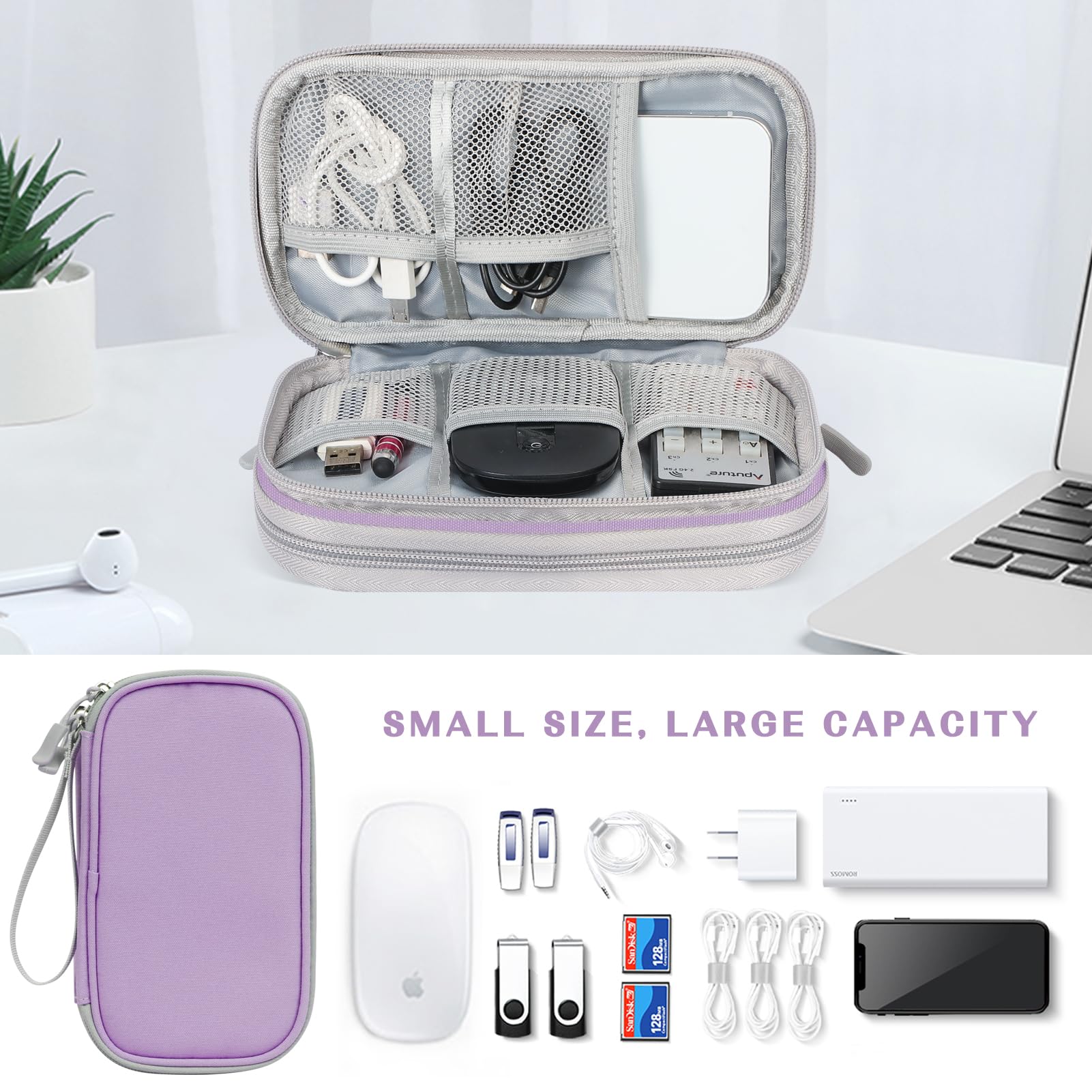 FYY Electronic Organizer, Travel Cable Organizer Bag Pouch Electronic Accessories Carry Case Portable Waterproof Double Layers Storage Bag for Cable, Charger, Phone, Medium Size- Light Purple - Image 6