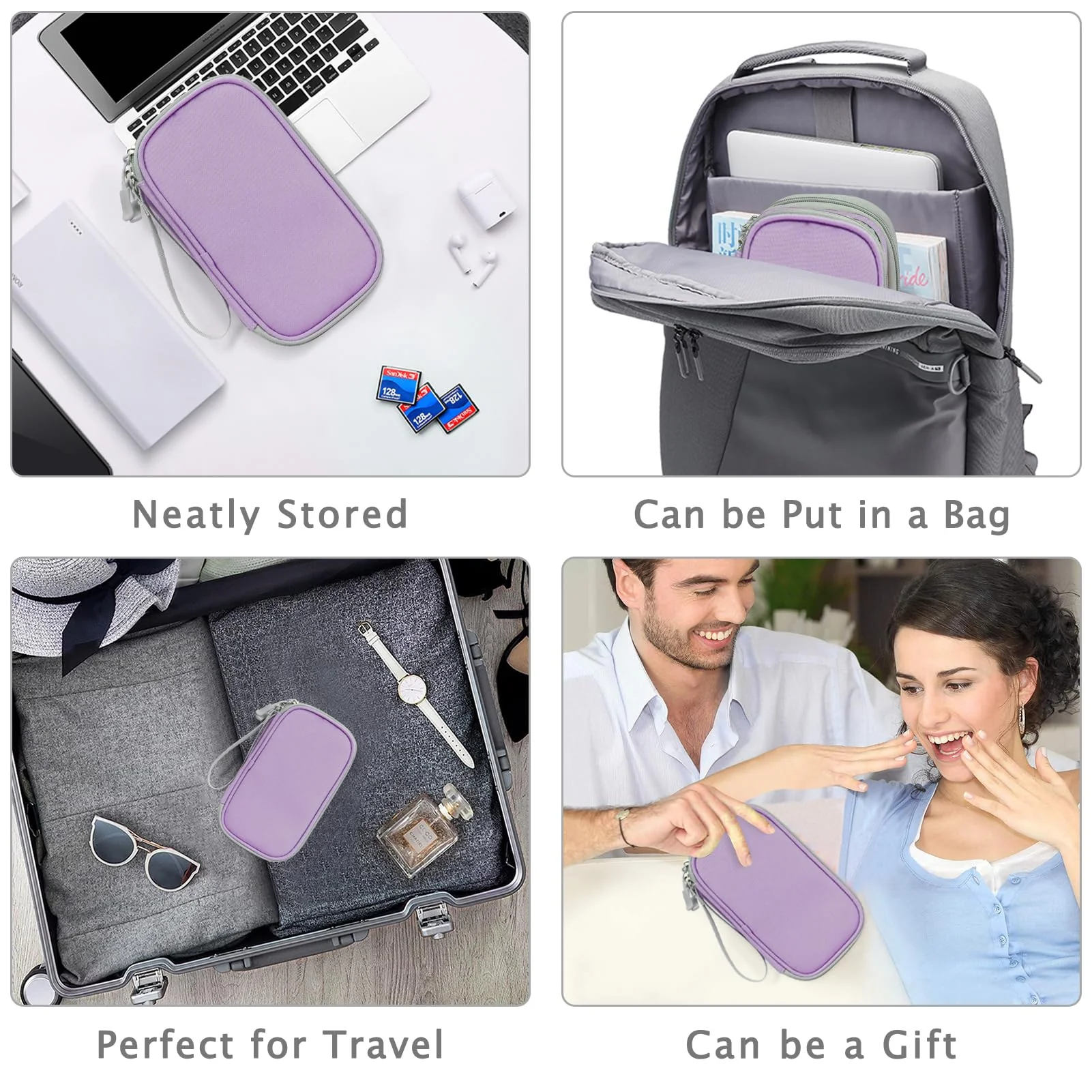 FYY Electronic Organizer, Travel Cable Organizer Bag Pouch Electronic Accessories Carry Case Portable Waterproof Double Layers Storage Bag for Cable, Charger, Phone, Medium Size- Light Purple - Image 7