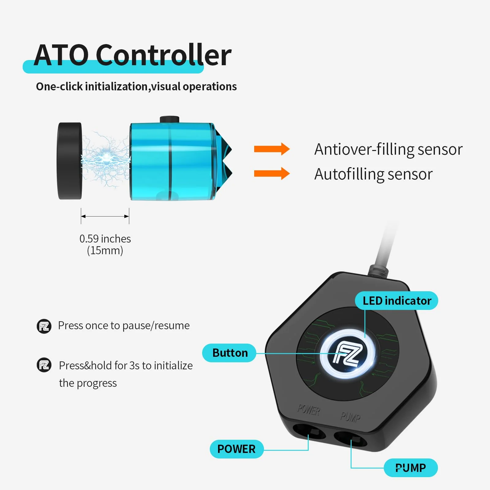 FZONE Aquarium ATO with Controller, QST2.0 Auto Top Off System for Saltwater Aquarium & Freshwater Aquarium - Image 2