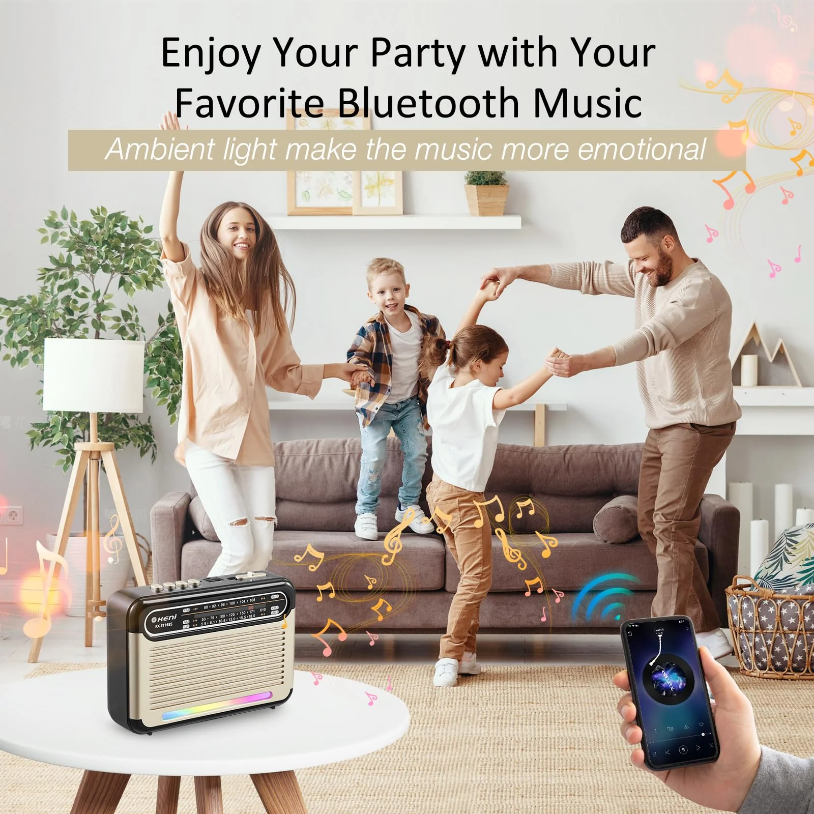G Keni Portable Solar Radio AM FM SW with Rechargeable Battery Operated, Shortwave Bluetooth Radio Strong Reception, USB/TF Card Input, Solar Panel, Big Speaker with Ambient Light (Golden&Black) Golden&Black - Image 7