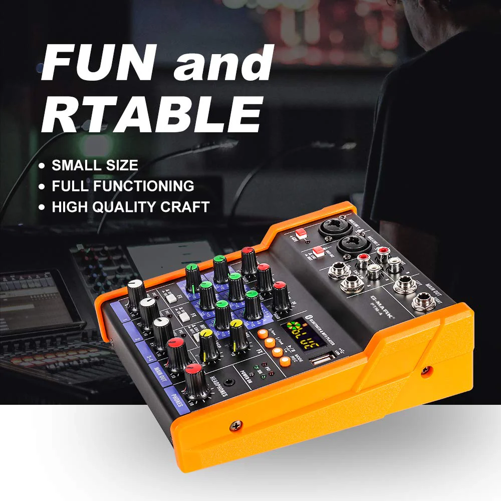 G-MARK Analog Mixer Audio 4 Channel DJ Audio Mixer Bluetooth Studio Karaoke For PC Live Performance KTV Home Stage Music Effects Sound Card Protable Mixing Console PTM-4 - Image 8