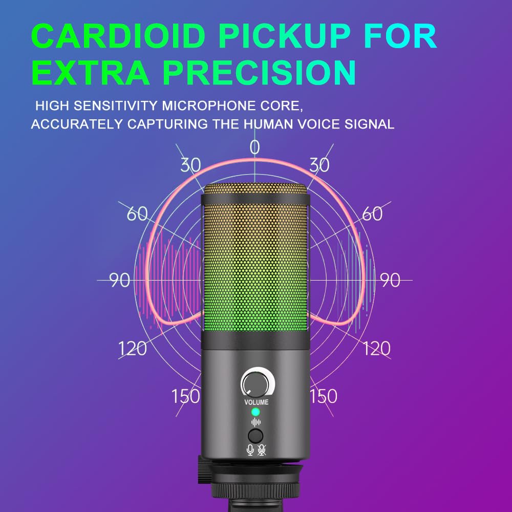 G-MARK MK6 RGB USB Condenser Microphone, Gaming Microphone for Podcasts, Streaming, Broadcasting, Condenser Mic with Cardioid, Omnidirectional, Compatible with PS4/5/PC - Image 3