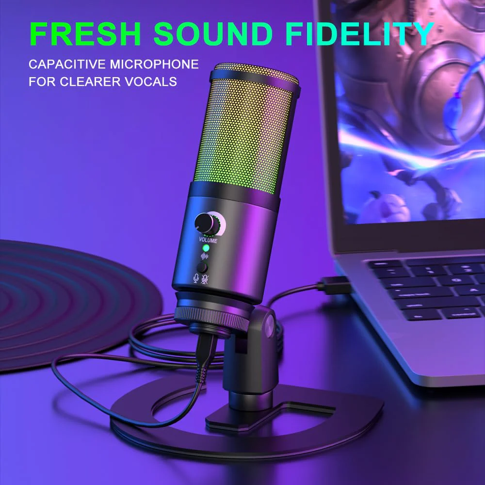 G-MARK MK6 RGB USB Condenser Microphone, Gaming Microphone for Podcasts, Streaming, Broadcasting, Condenser Mic with Cardioid, Omnidirectional, Compatible with PS4/5/PC - Image 4