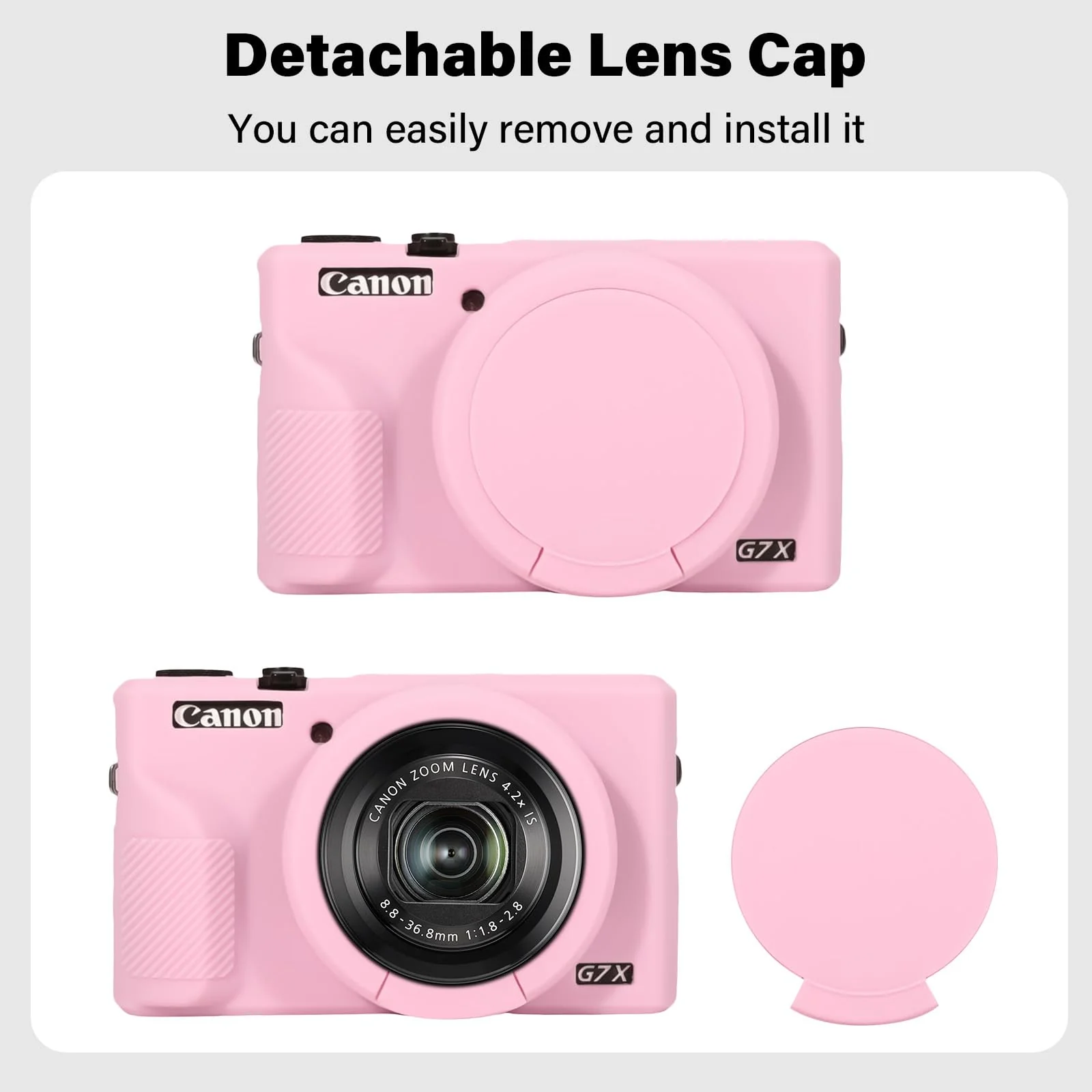 G7X III Case for Canon Powershot G7X Mark III Digital Camera, Soft Silicone G7X III Camera Case Accessories, Protective Case Cover for G7XIII G7X3 with Detachable Lens Cover - Pink - Image 6