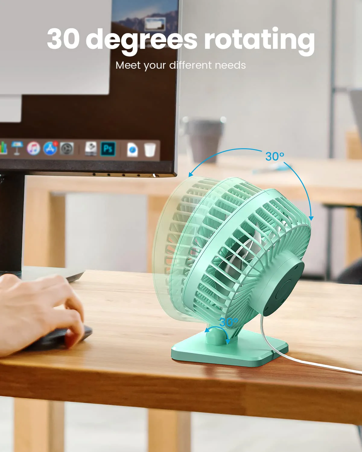 Gaiatop USB Desk Fan, Small But Powerful, Personal Portable Quiet 3 Speeds, Adjustment Mini Table Desktop for Better Cooling Home Office Car Indoor Outdoor Green - Image 4