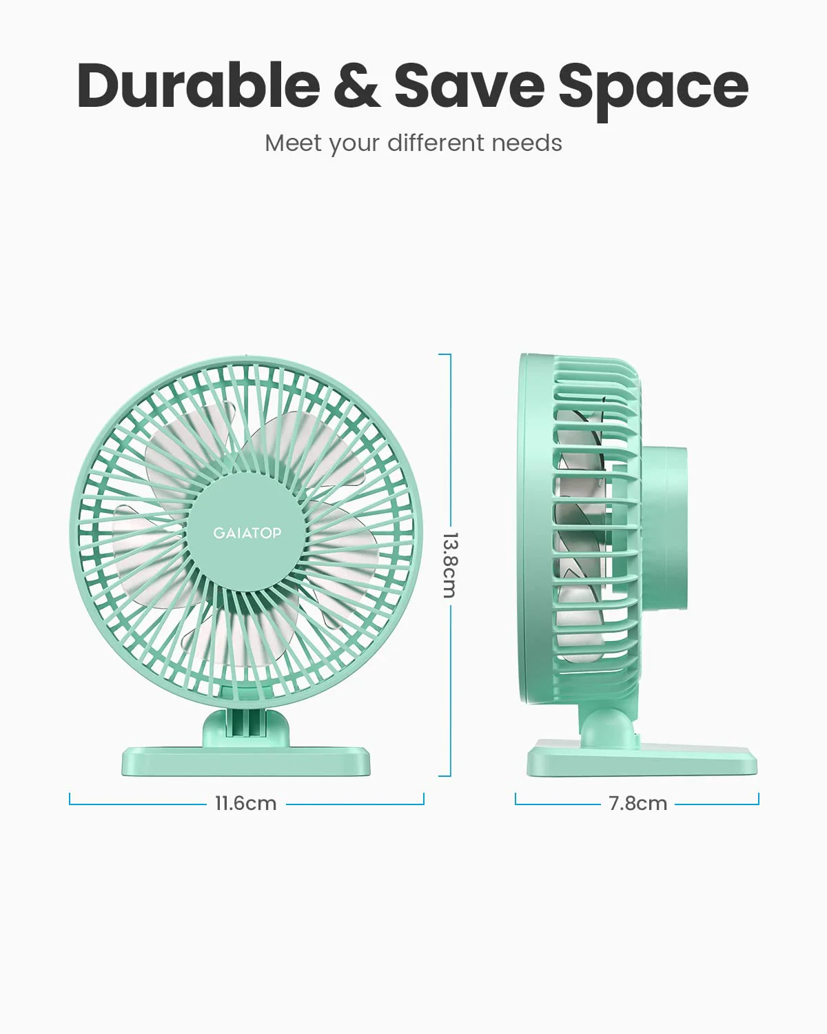 Gaiatop USB Desk Fan, Small But Powerful, Personal Portable Quiet 3 Speeds, Adjustment Mini Table Desktop for Better Cooling Home Office Car Indoor Outdoor Green - Image 5