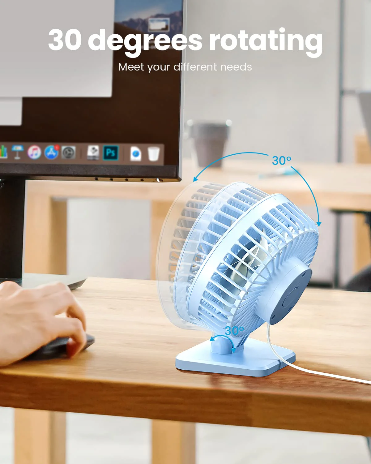 Gaiatop USB Desk Fan, Small But Powerful, Personal Portable Quiet 3 Speeds, Adjustment Mini Table Desktop for Better Cooling Home Office Car Indoor Outdoor Light blue - Image 4